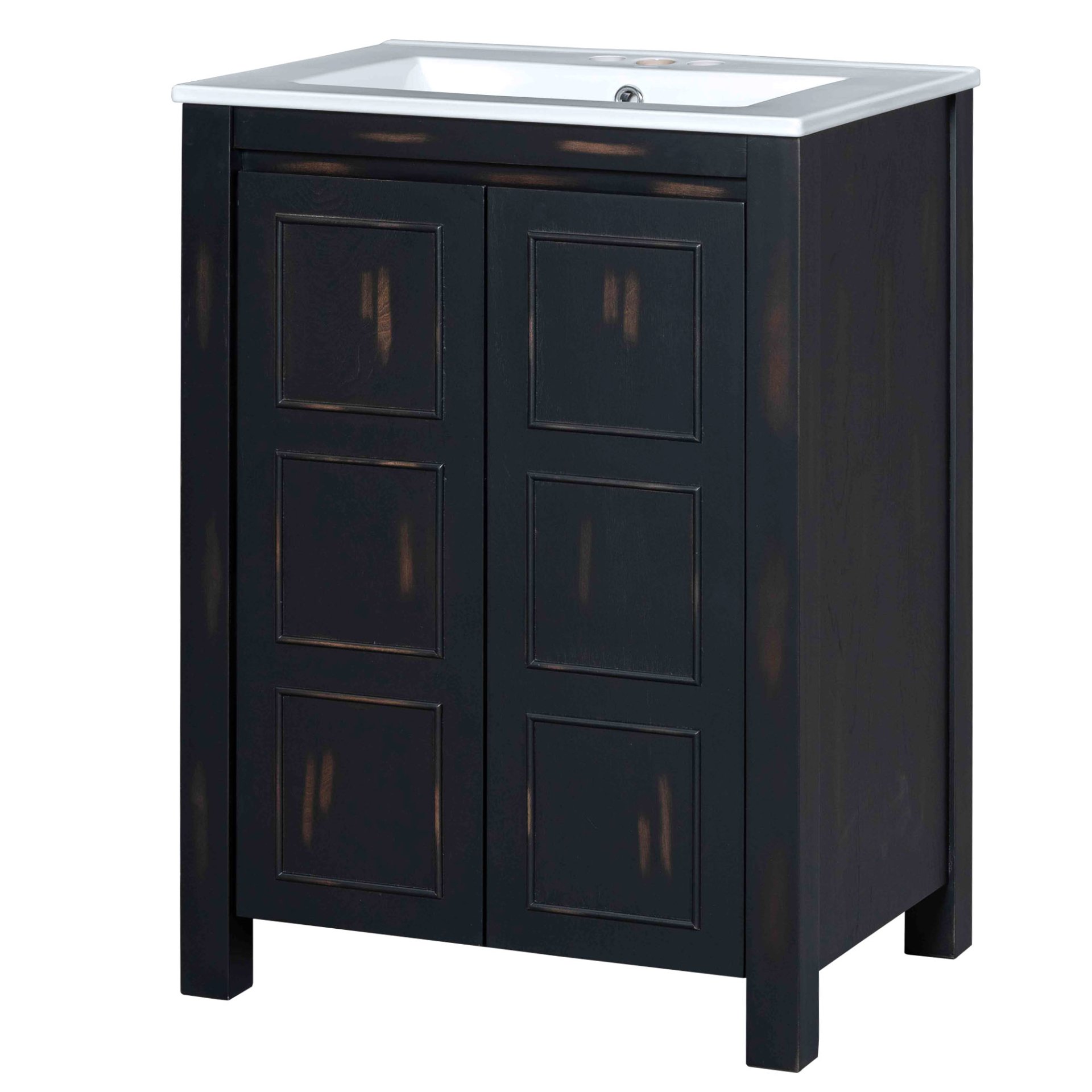 Vintage Style Small Bathroom Vanity Combo With Ceramic Sink, 2 Soft-Close Doors - Espresso - Image 16