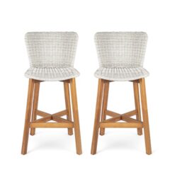 Lymington - Outdoor Bar Stool (Set of 2) - Light Gray / Teak