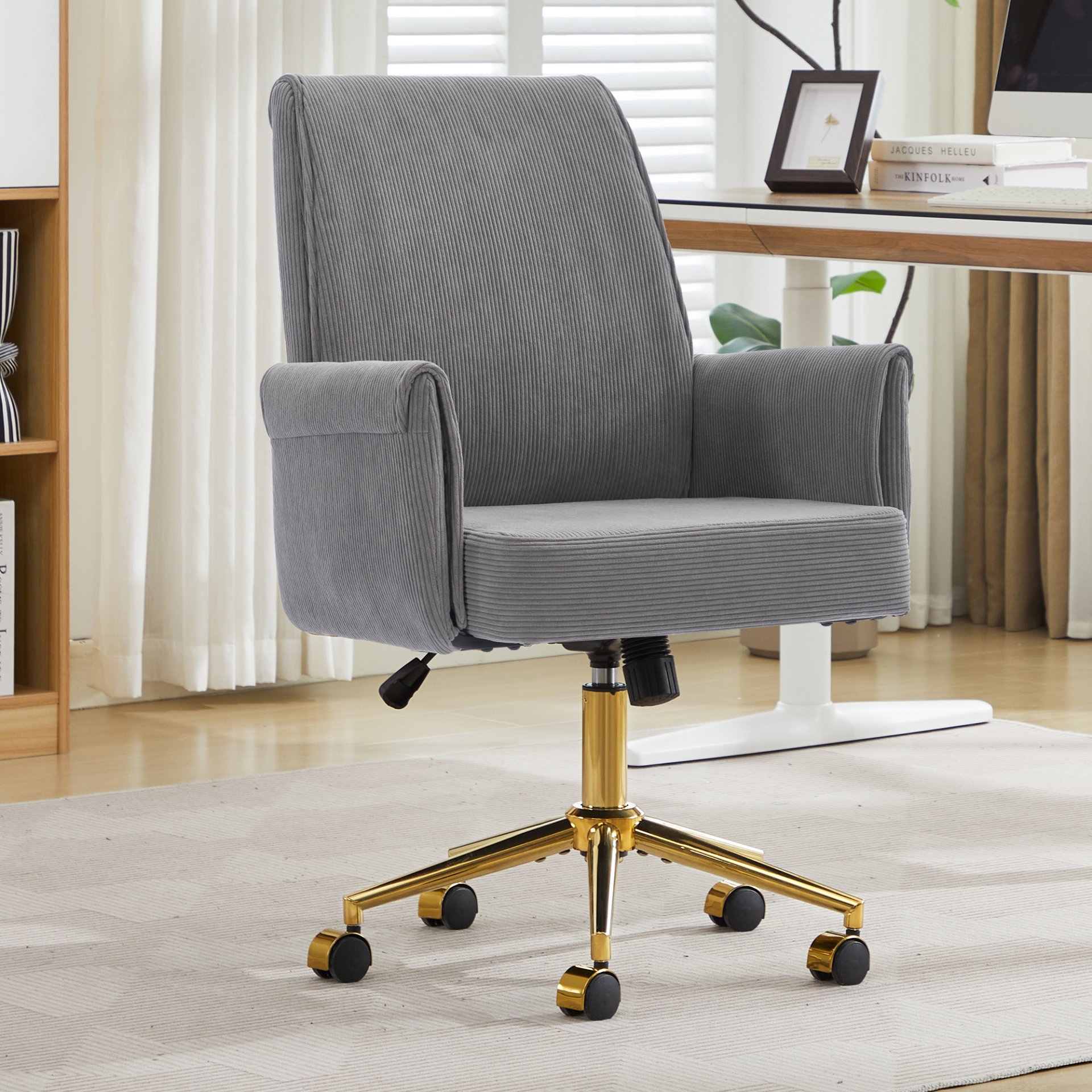 Ergonomic Mid Back Office Chair With Striped Fabric - Gray - Image 4