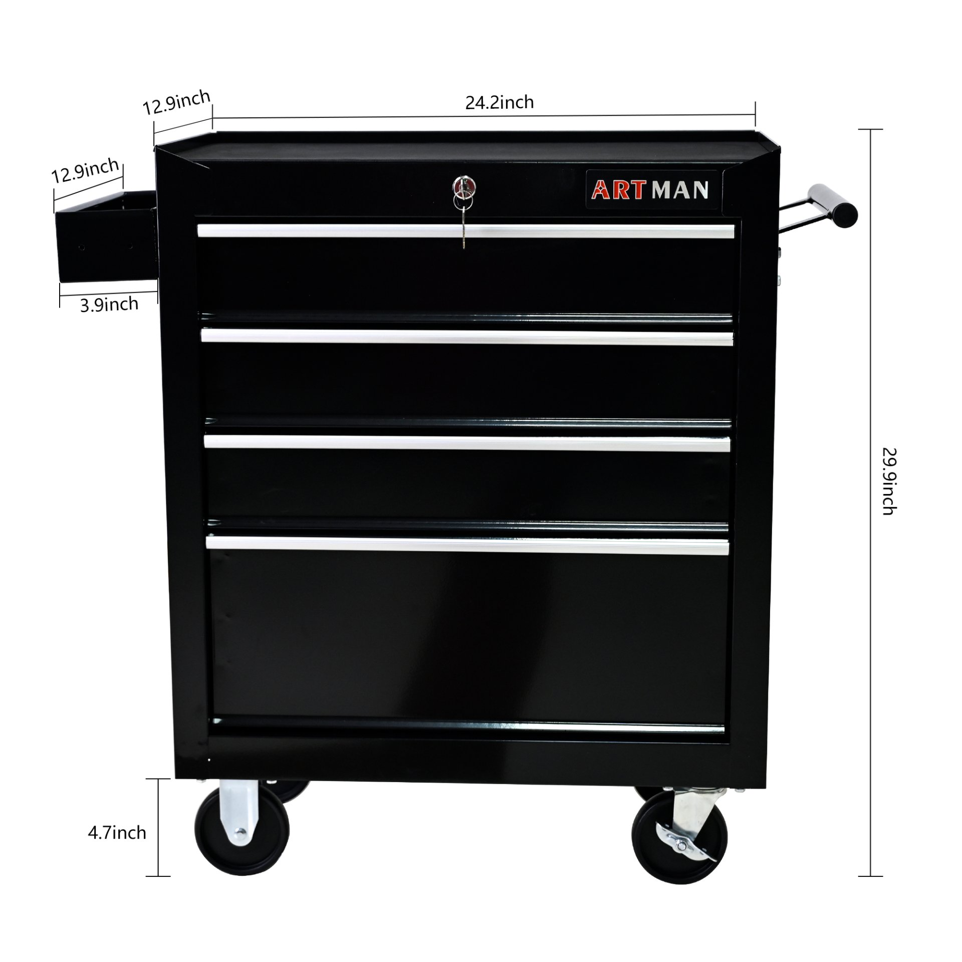 Rolling Tool Chest, 4 Drawer Tool Box With Wheels, Heavy Duty Industrial Service Cart Storage Organizer With Locking System, Rolling Tool Box Organizer Tool Case For Garage, Repair Shop - Black - Image 3