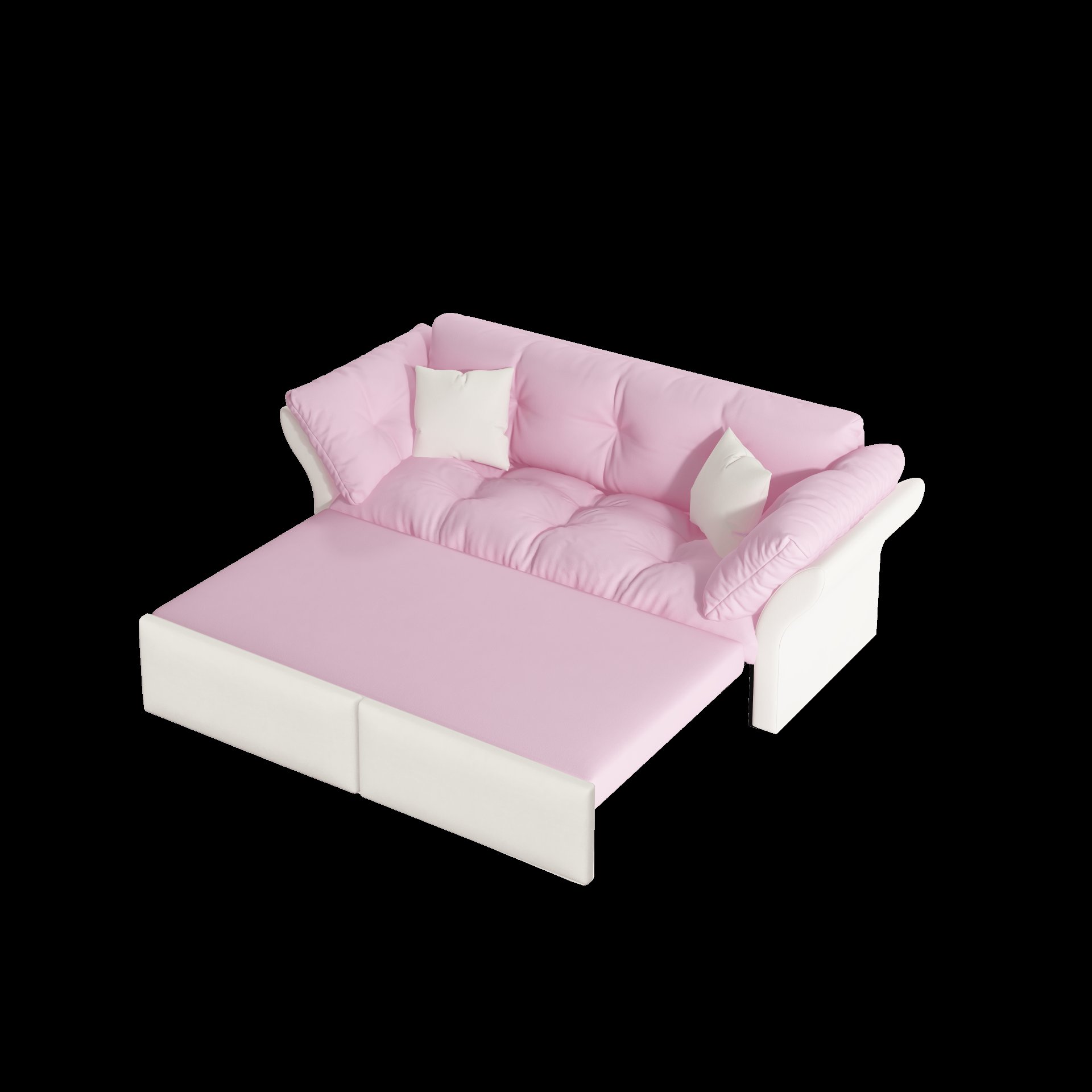 Queen Pull Out Sofa Bed, 3 In 1 Convertible Sleeper Tufted Sofa & 2 Soft Pillows - Pink - Image 11