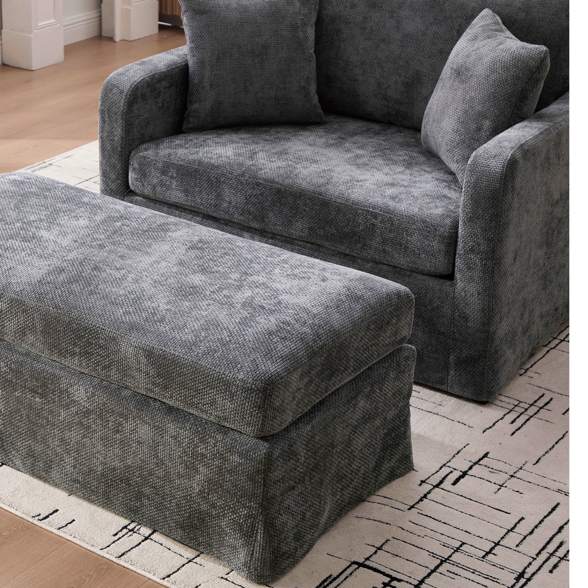 Upholstered Accent Chair With Ottoman, 2 Bolster Pillows - Charcoal - Image 10