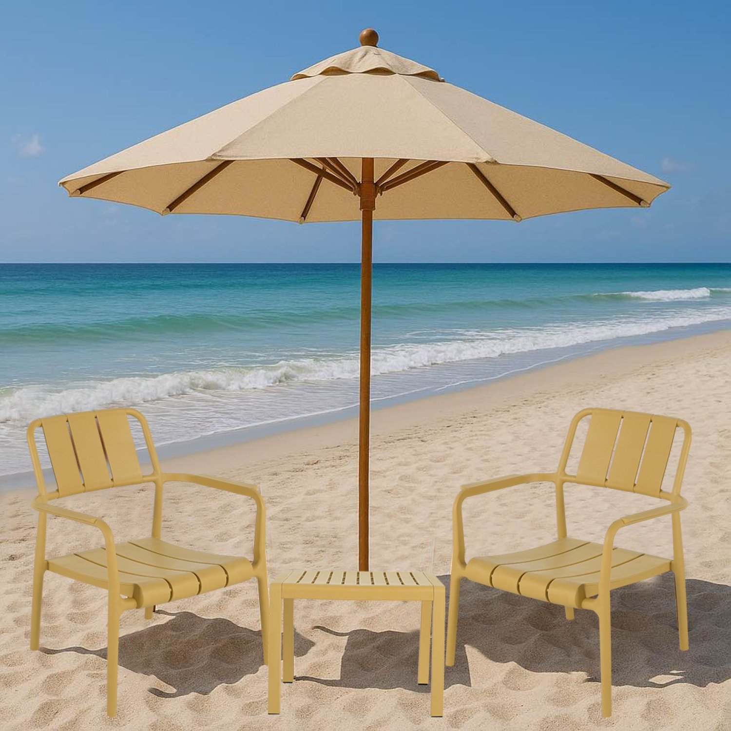 3 Piece Indoor / Outdoor Leisure Table And Chair Set (2 Chairs And 1 Coffee Table), UV Resistant, Waterproof And Durable - Brick Yellow - Image 6