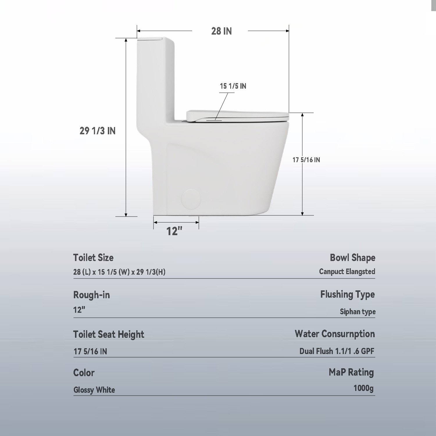 Upgraded Design Armrest, With Glossy Gw 007 1 Piece Toilet With Tornado Flush, Soft Close Seat, Dual Flush Map 1000G, Comfort Chair Seat - Gloss White - Image 3