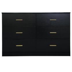 Modern 6 Drawer Dresser For Bedroom, Ample Storage Wide Chest Of Drawers, Sturdy & Safe - Black