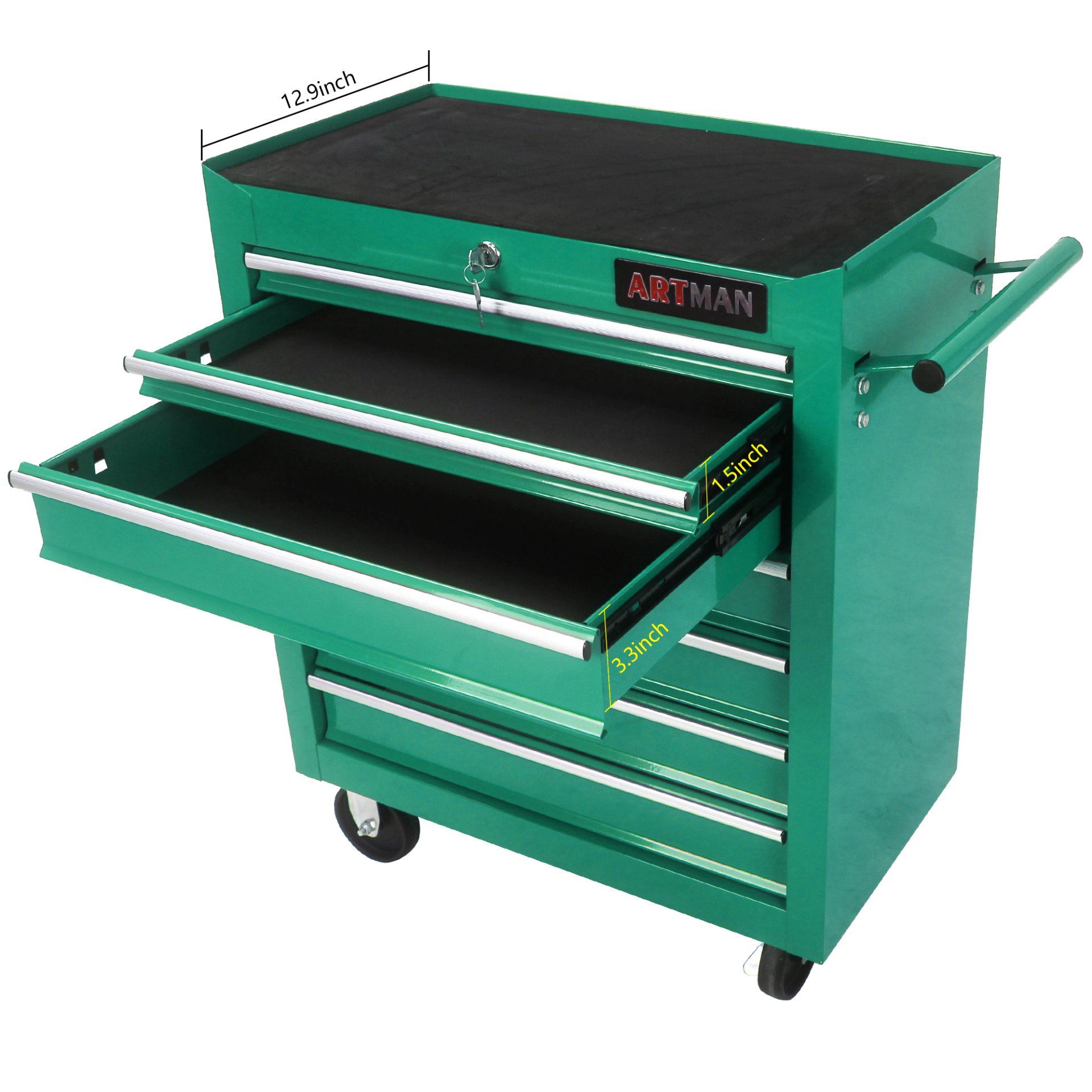 7 Drawers Multifunctional Tool Cart & Wheels - Green - Image 4