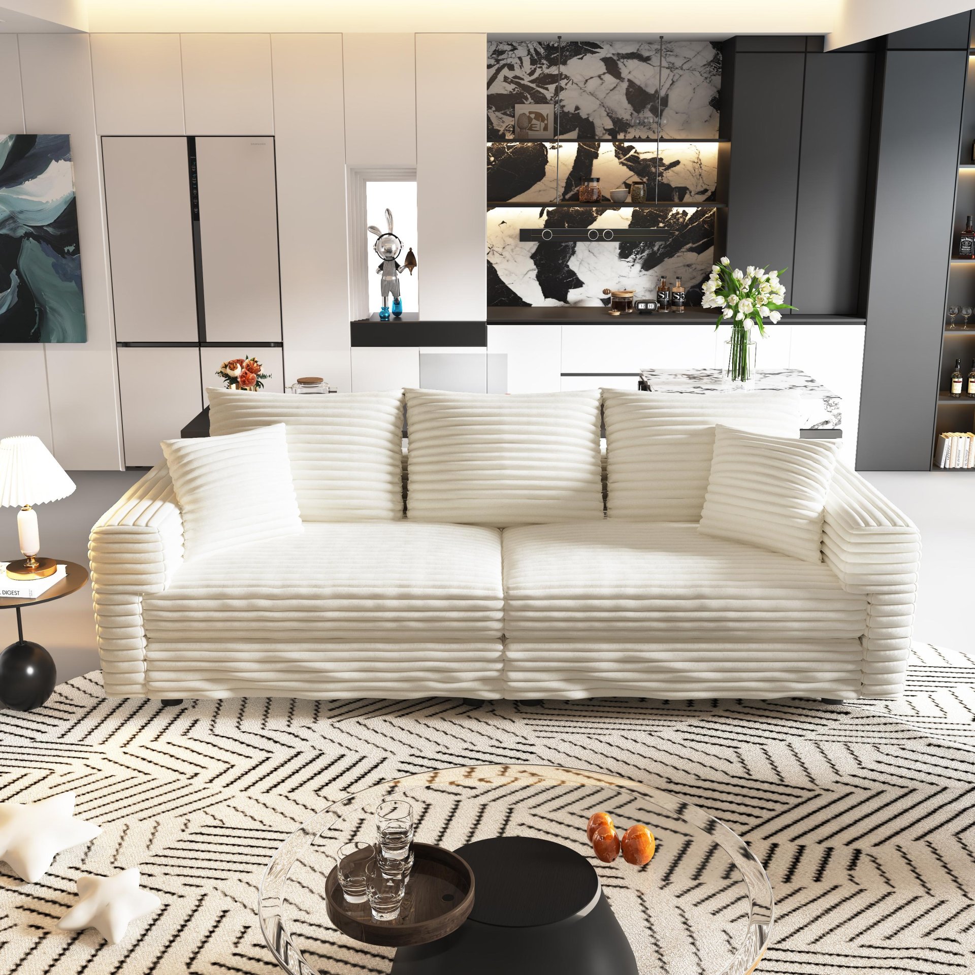 3 Seat Sofa, Convertible Deep Seat Sofa Lounge Chair For Living Room - Beige - Image 3