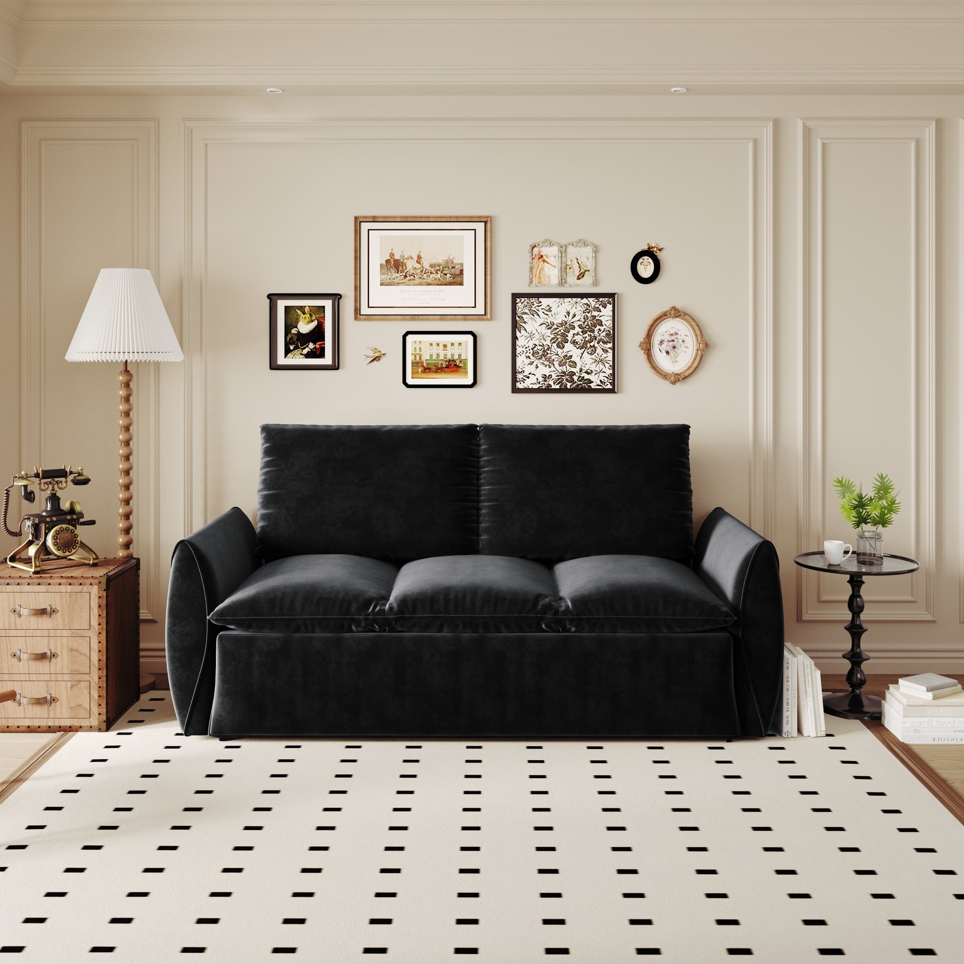 Pull Out Sofa Bed, 3 Seat Convertible Sleeper Sofa With 2 In 1 Pillow And Blanket Set Multifunctional Velvet Loveseat Bed - Black - Image 4