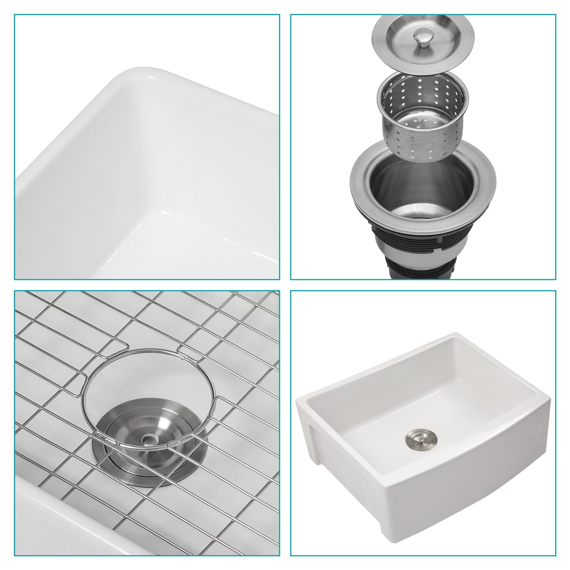 Sink 24" Apron Front Single Bowl With Arch Edge For Kitchen - White - Image 7