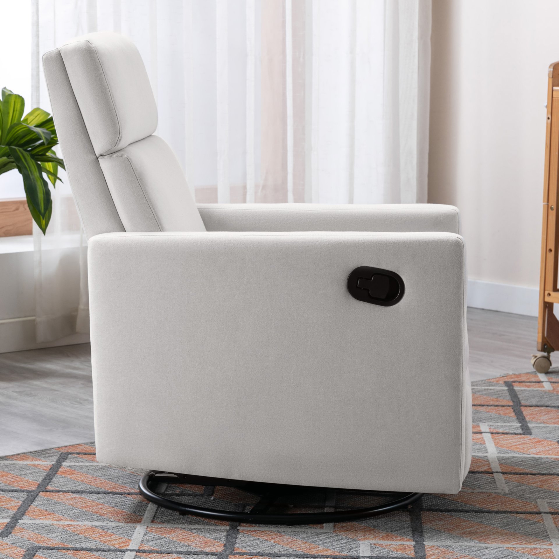 Modern Upholstered Rocker Nursery Chair Plush Seating Glider Swivel Recliner Chair - Beige - Image 8
