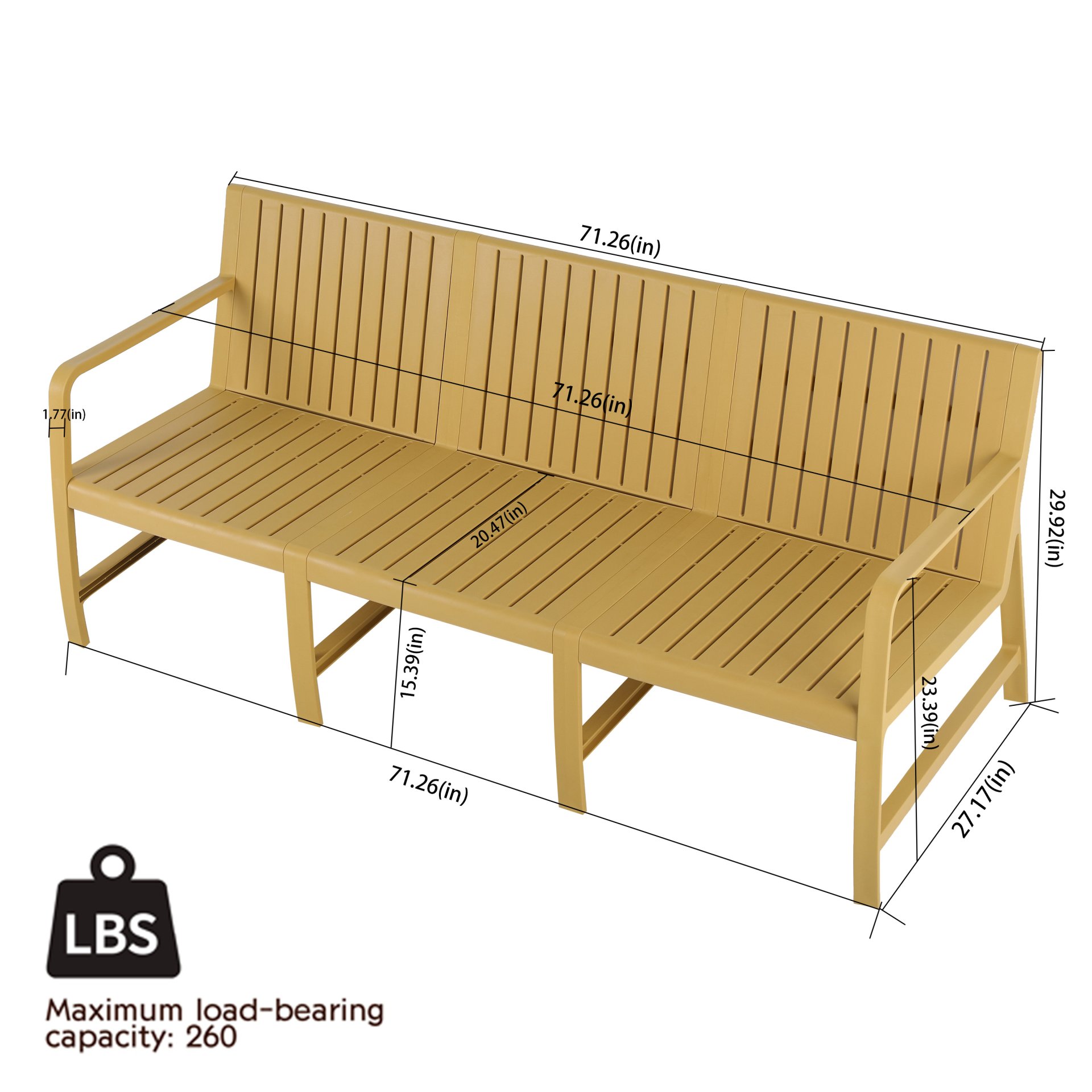 1 Piece Indoor / Outdoor 3 Seater Sofa, UV Resistant, Waterproof And Durable - Brick Yellow - Image 3
