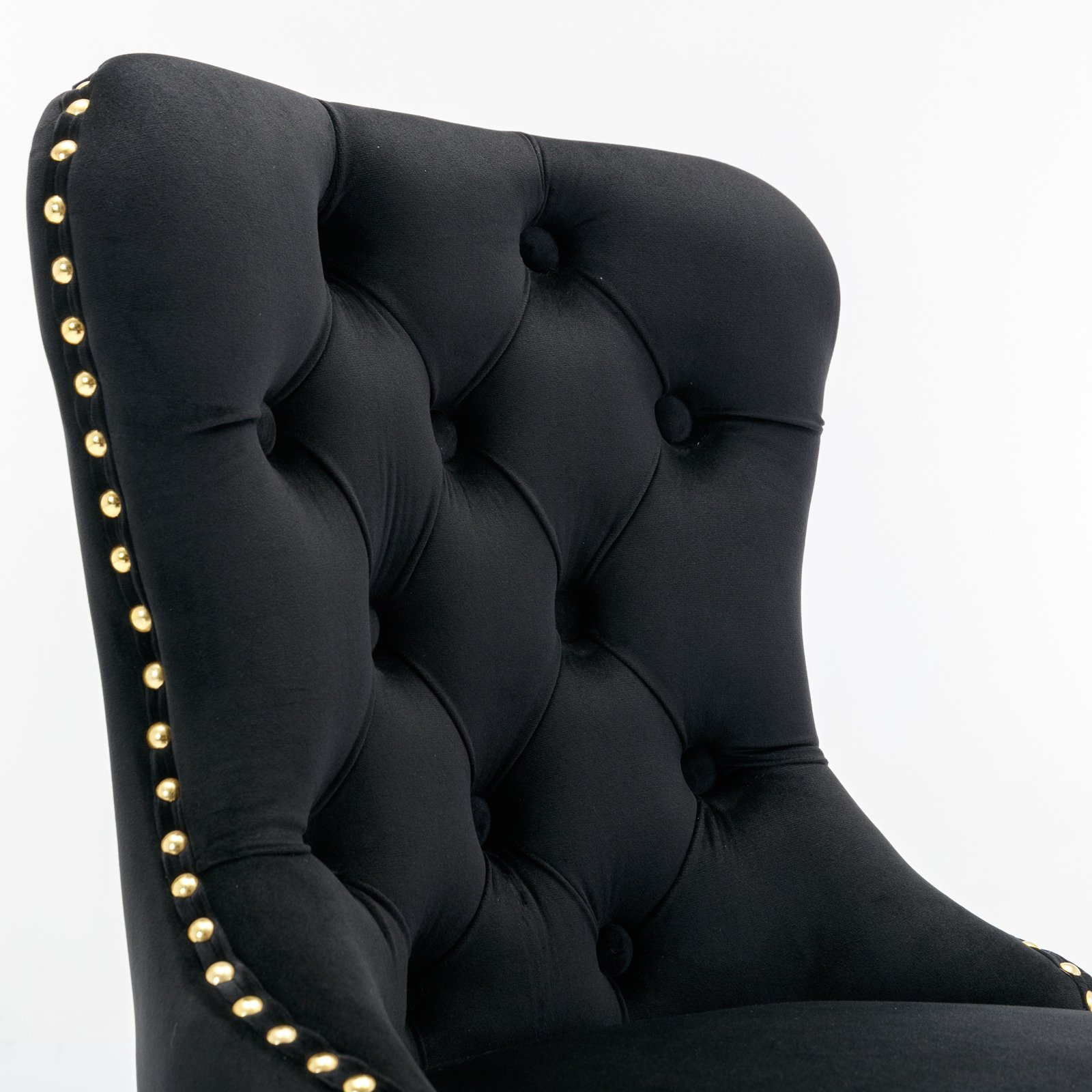 Thick Golden Swivel Velvet Barstools Adjusatble Seat Height From 27-35", Modern Upholstered Bar Stools With Backs Comfortable Tufted For Home Pub And Kitchen Island (Set of 2) - Black - Image 9