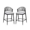 Outdoor Counter Height Metal Frame Counter Stools With Scallop Shaped Backrest & Water Resistant Cushions (Set of 2) - Matte Black - Image 5