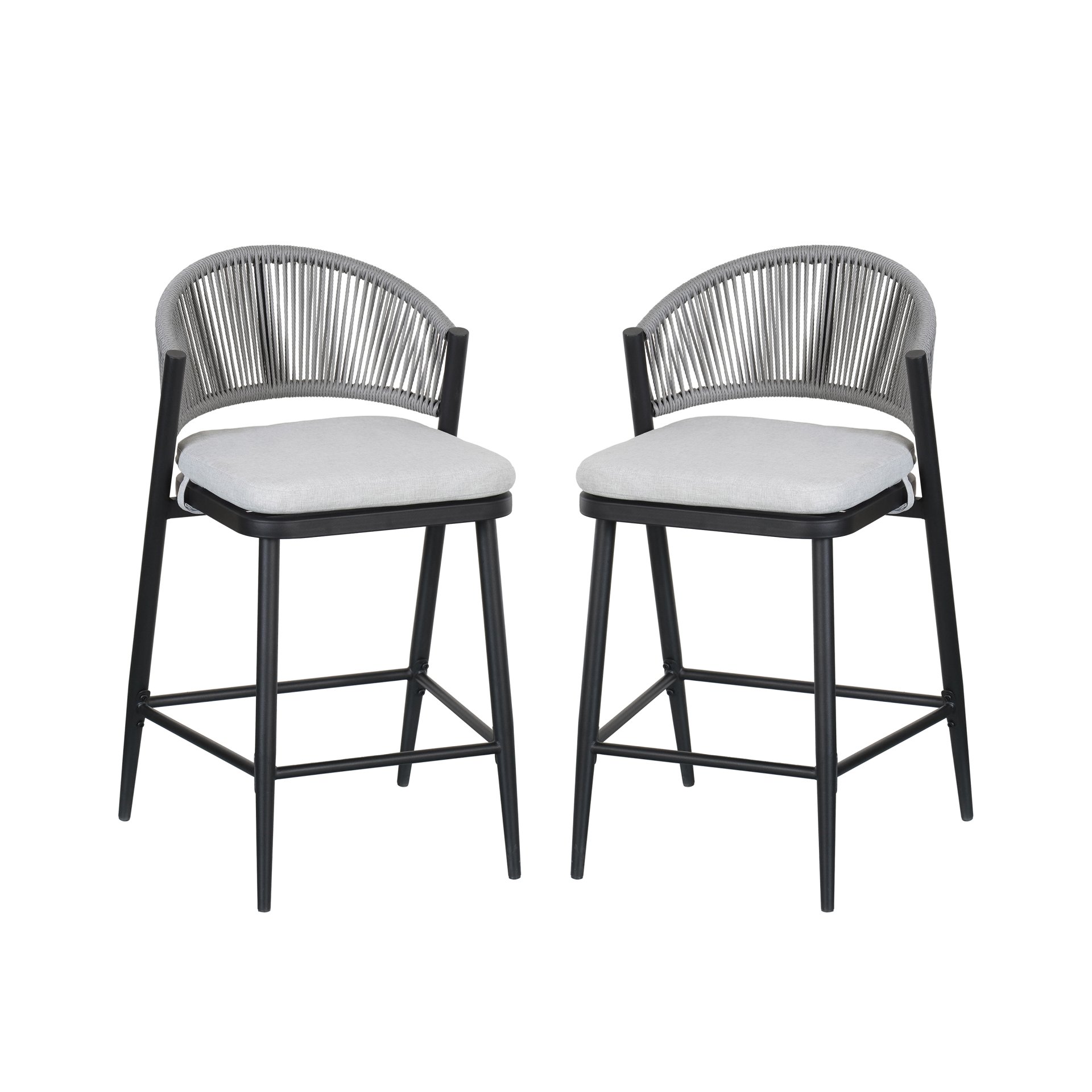 Outdoor Counter Height Metal Frame Counter Stools With Scallop Shaped Backrest & Water Resistant Cushions (Set of 2) - Matte Black - Image 5