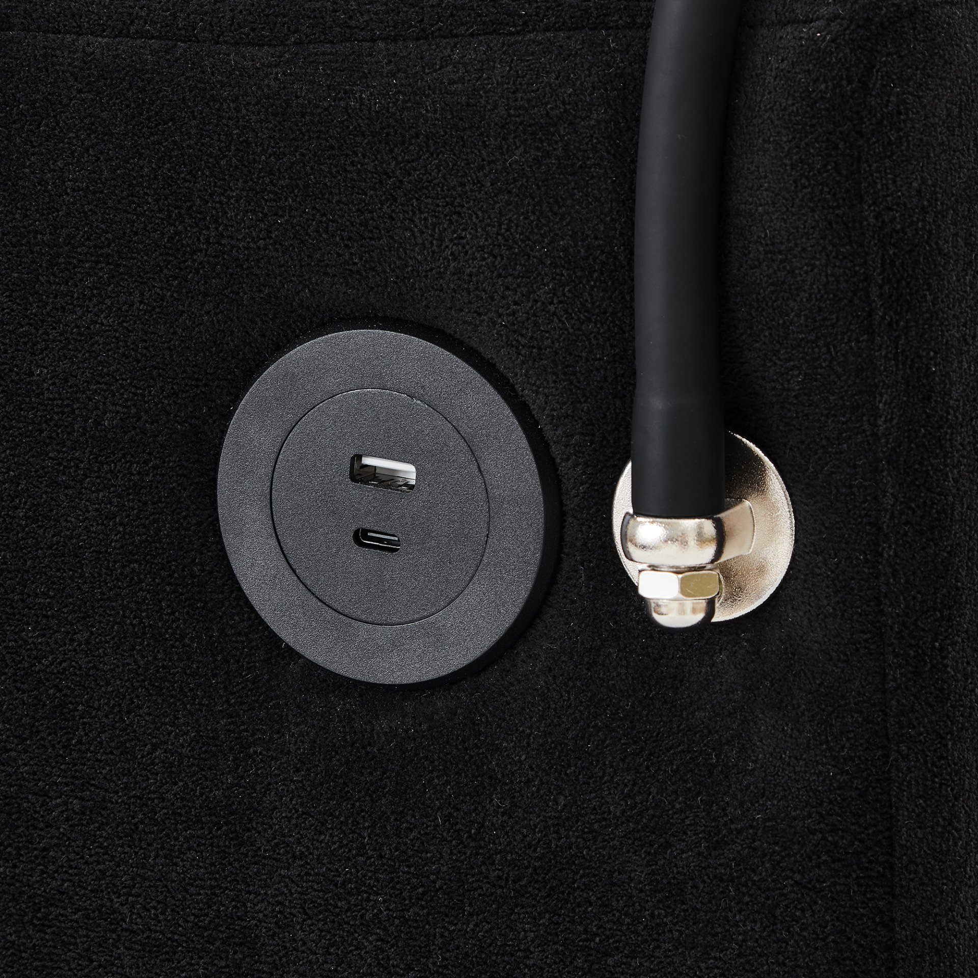 Modern Style Armchair Chaise Lounge Sofa Couch With Movable Storage Ottoman, USB Ports, Cup Holders & Side Pockets Chenille - Black - Image 24