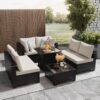 Cushion Covers For 7 Piece Wicker Sectional Sofa, 14 Pack Seat And Back Slipcovers With Zipper - Beige - Image 9