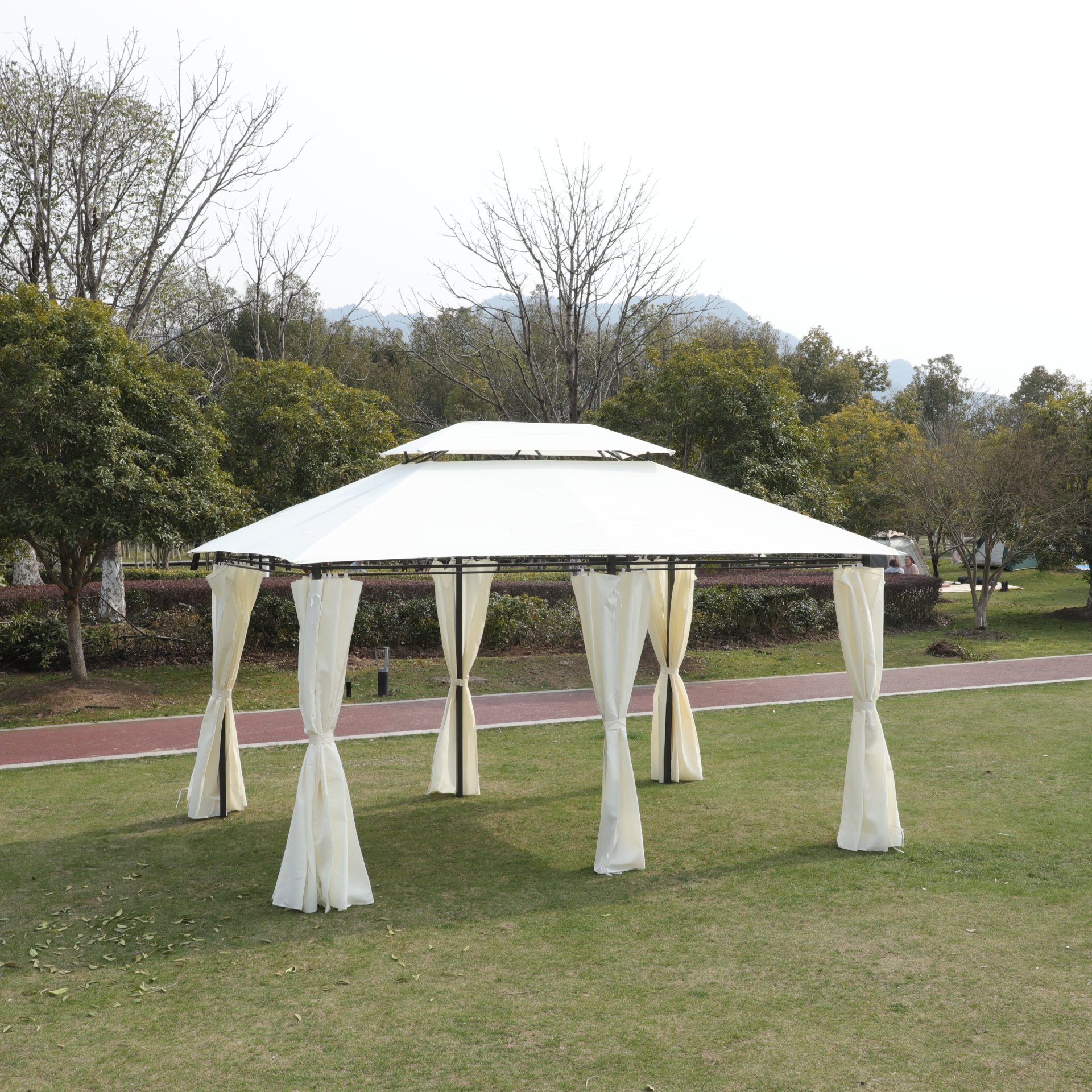 13 X 10 Outdoor Patio Gazebo Tent With Ventilated Double Roof And Sidewall (Detachable Curtains On All Sides), For Lawn, Garden, Backyard, And Deck - Beige - Image 7