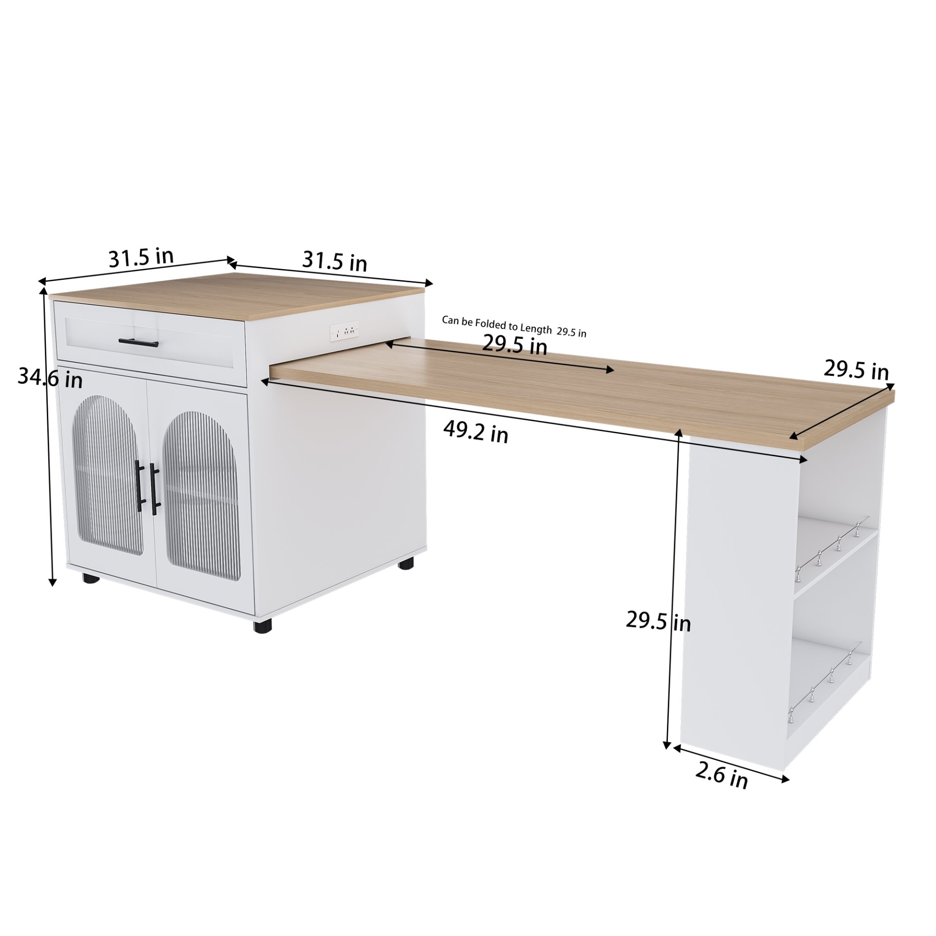 Expandable Kitchen Island With Dining Table - White - Image 8