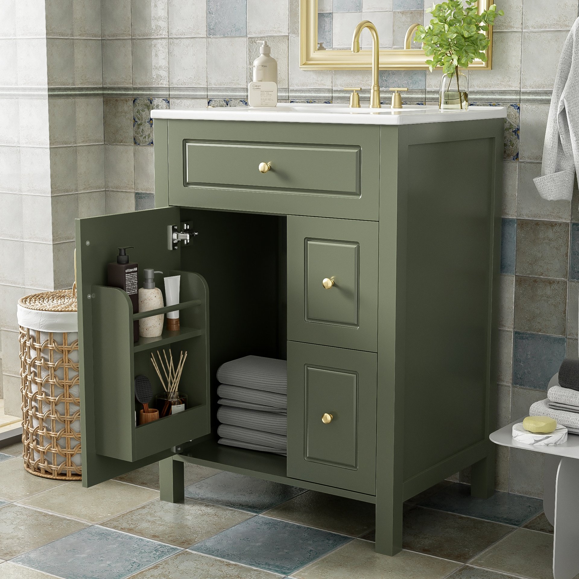 Bathroom Vanity With Sink, Soft Close Storage - Green - Image 5