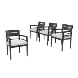 Outdoor Patio Dining Chairs With Outdoor Grade Sunbrella Fabric Cushions, Tapered Feet (Set of 4) - Ember Black