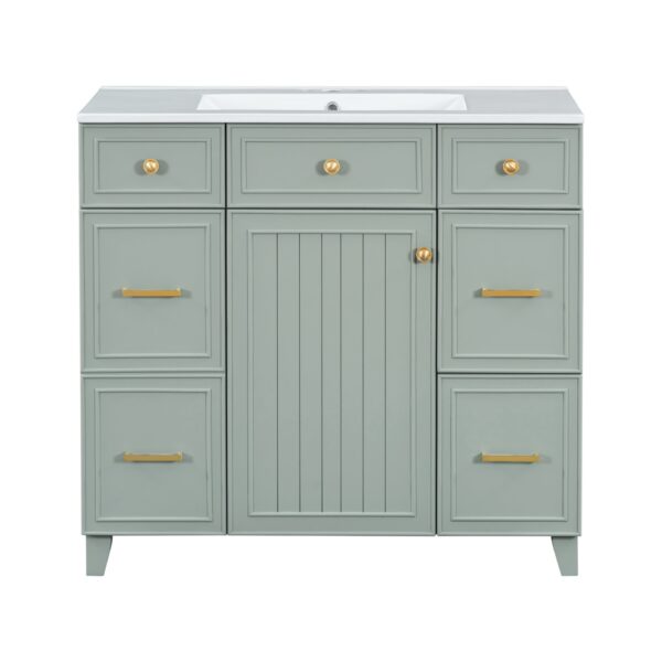 36" Bathroom Vanity With Sink, Soft Close Doors, Adjustable Shelves, And Hairdryer Storage - Green