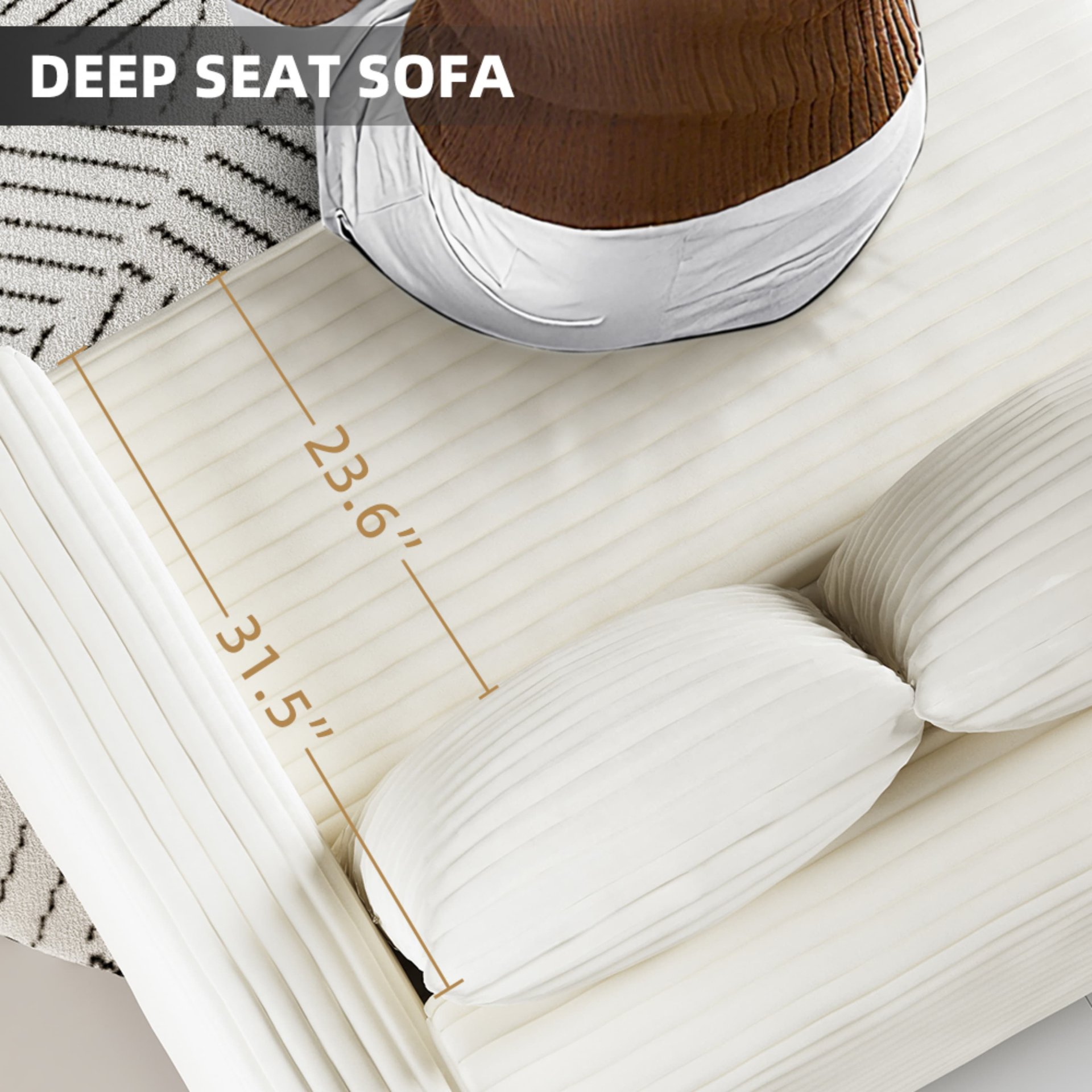 3 Seat Sofa, Convertible Deep Seat Sofa Lounge Chair For Living Room - Beige - Image 2