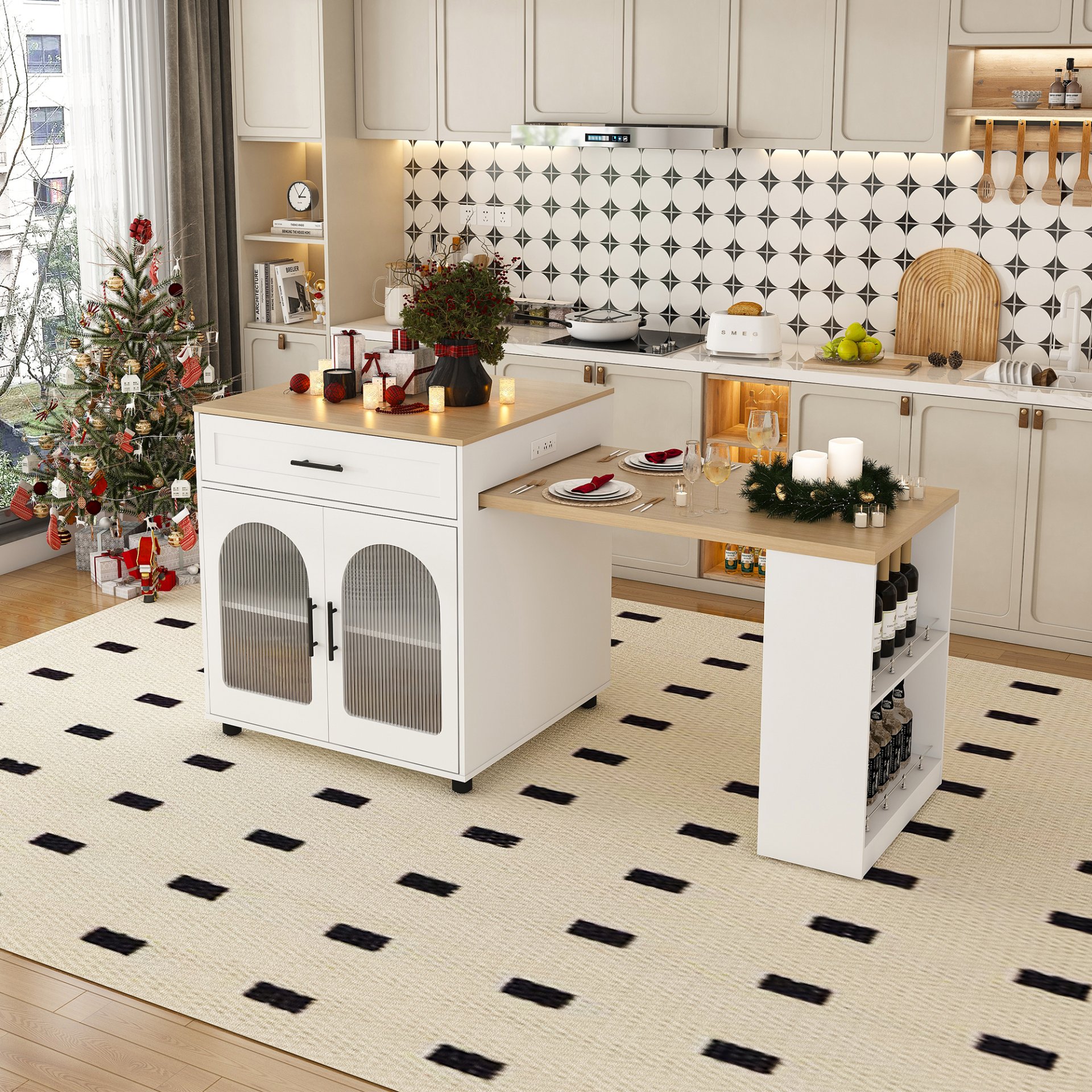 Expandable Kitchen Island With Dining Table - White - Image 2