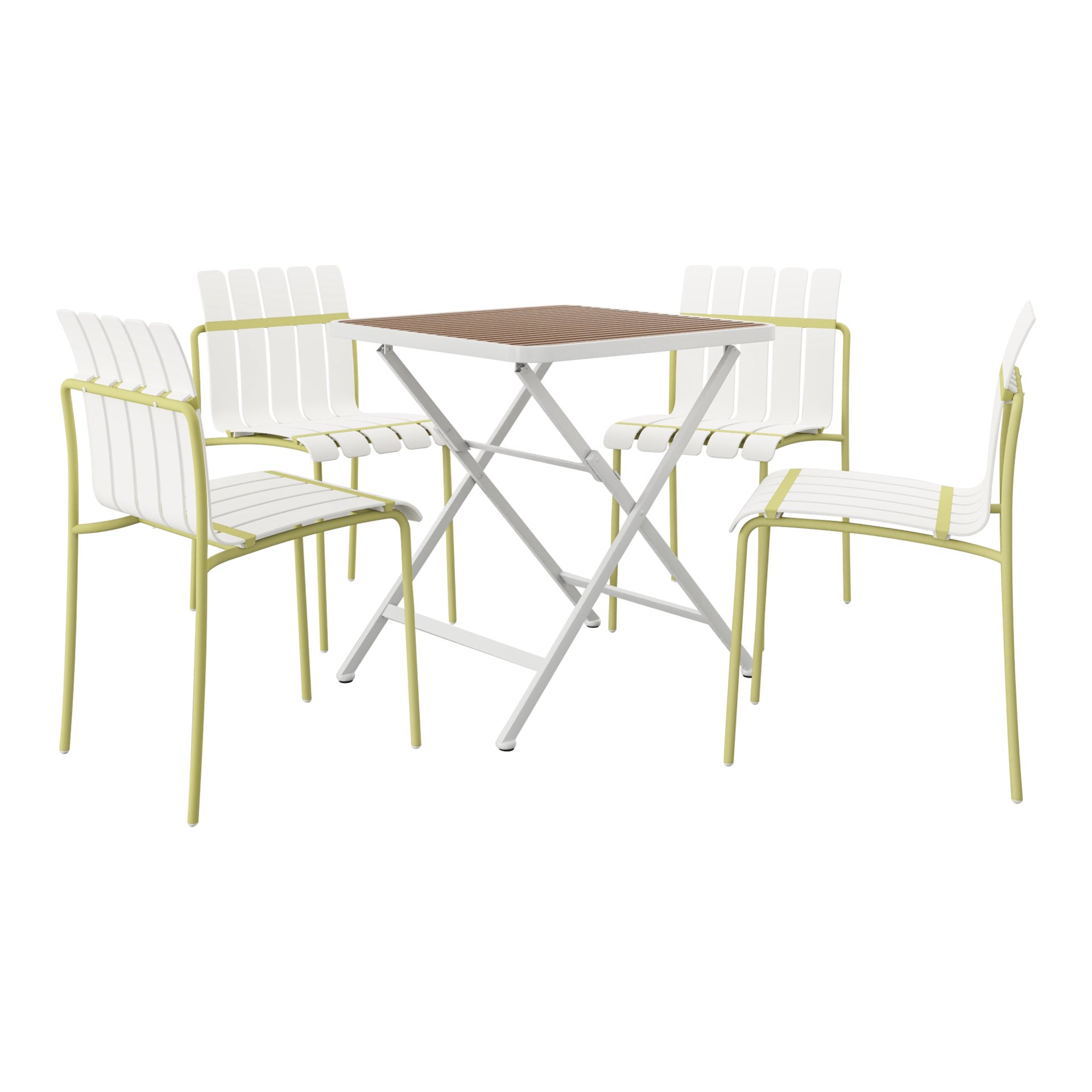 4 Piece Set Of Color Block Designed Single Chairs With Folding Square Table - Grain Yellow / Khaki / White - Image 14