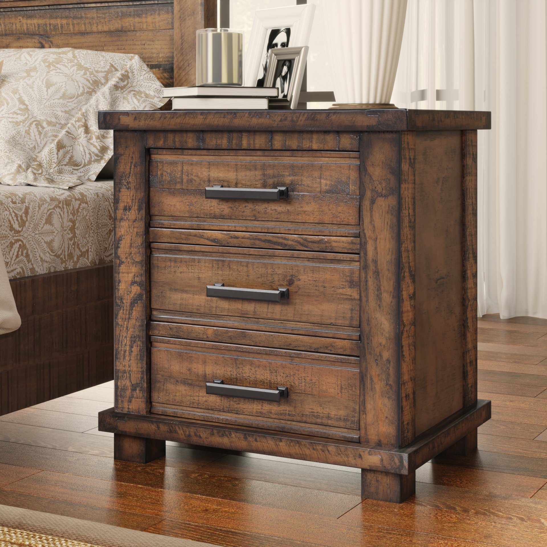 Drawer Reclaimed Solid Wood Framhouse Nightstand - Natural - Image 5