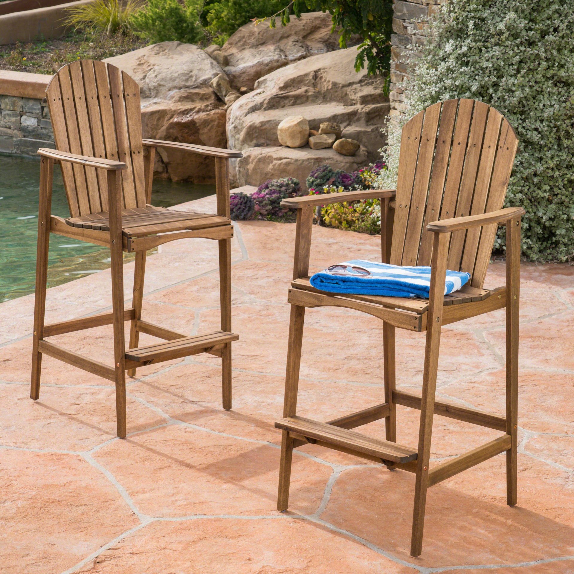 Outdoor Adirondack Barstools (Set of 2) - Natural Stained - Image 4
