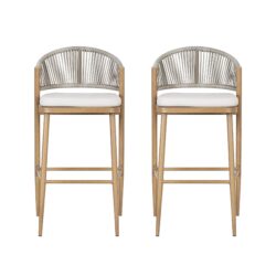 Outdoor Bar Height Aluminum Frame Counter Stools With Scallop Shaped Backrest & Water Resistant Cushions (Set of 2) - Maple