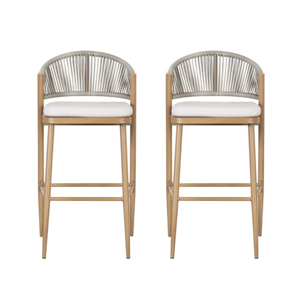 Outdoor Bar Height Aluminum Frame Counter Stools With Scallop Shaped Backrest & Water Resistant Cushions (Set of 2) - Maple
