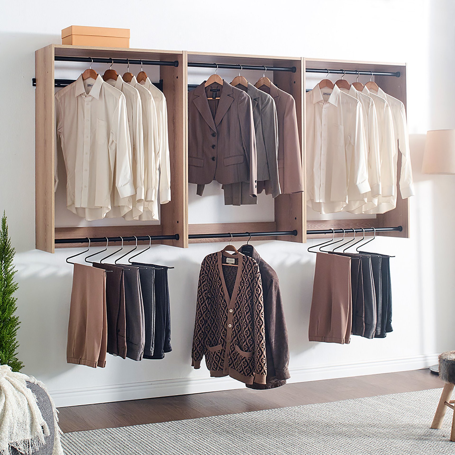 Devi - Wall Mounted Wood Closet System With Modular Units - Oak - Image 8