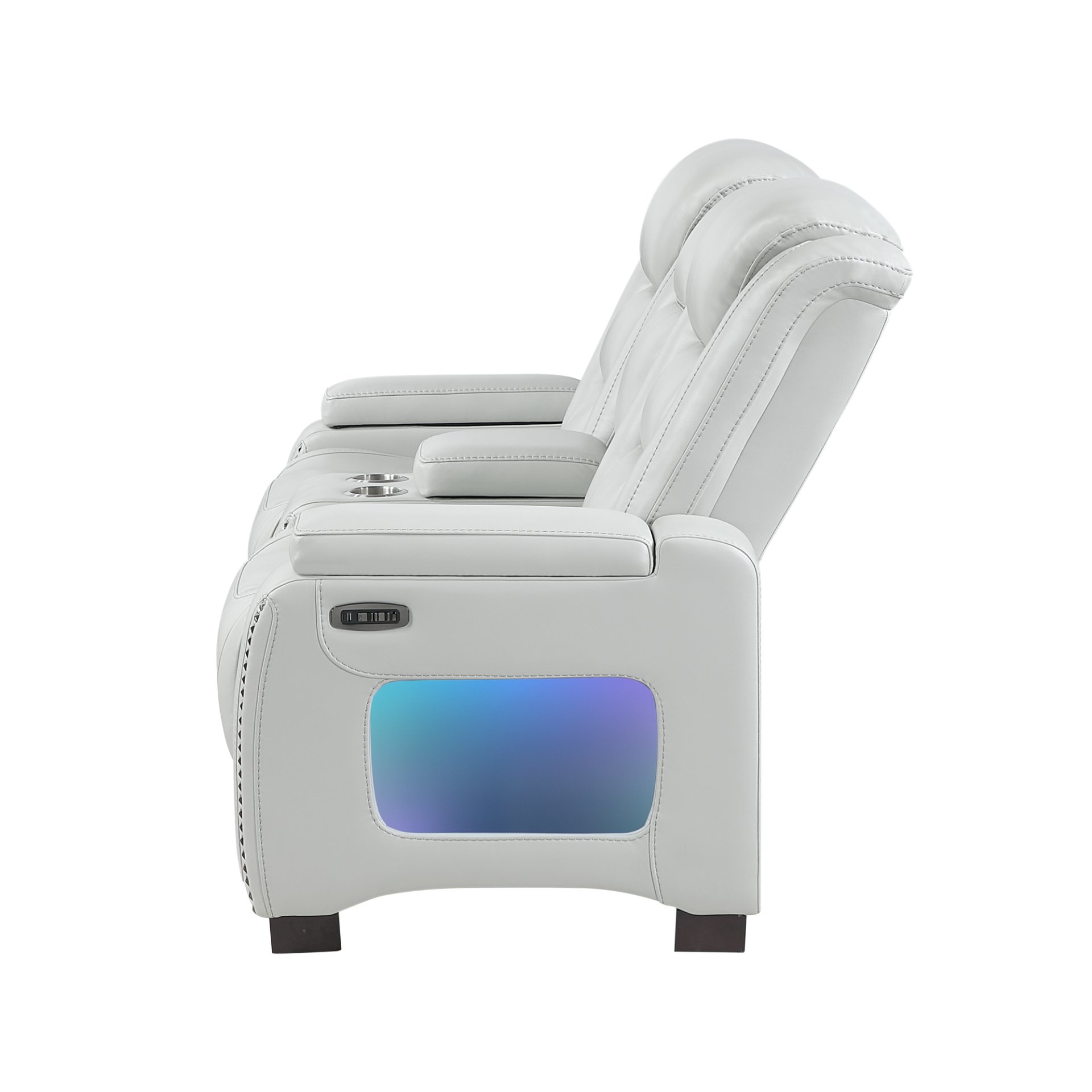 Power Console Loveseat With Power Headrest USB LED And Bookshelf Arms - Grey - Image 6