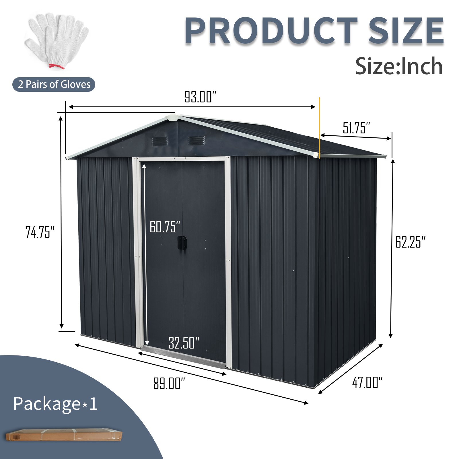 8Ft X 4Ft Outdoor Metal Storage Shed With Sliding Door And Foundation For Backyard, Patio, Lawn - Black / White - Image 3