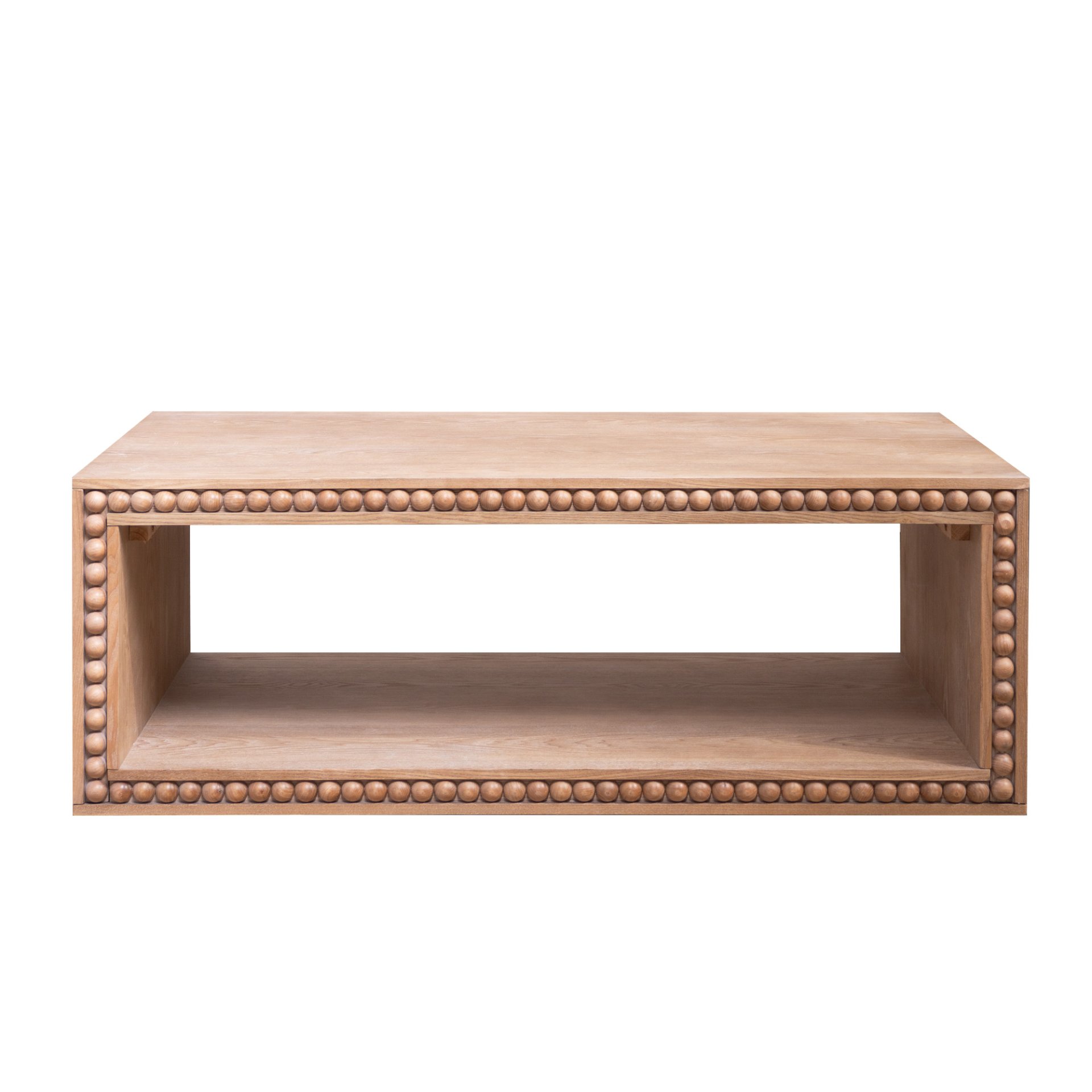 Beaded Edge Coffee Table, Rectangular Center Table With Open Storage Shelf - Antique Natural / Light Natural / Natural - Image 5
