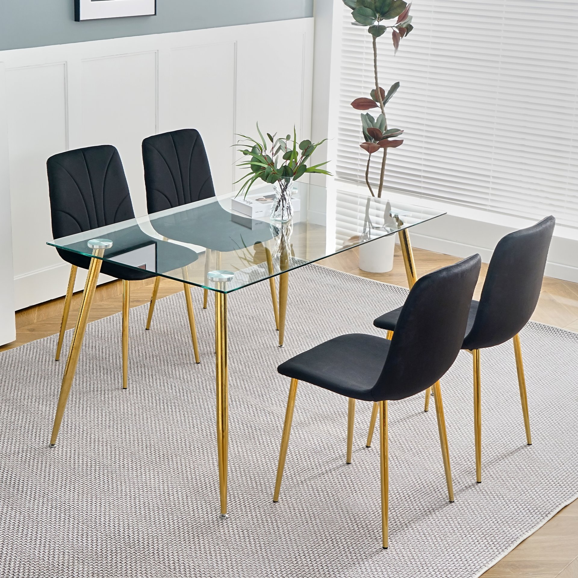 Modern Light Luxury Dining Chair With Gold Metal Legs (Set of 4) - Black - Image 7