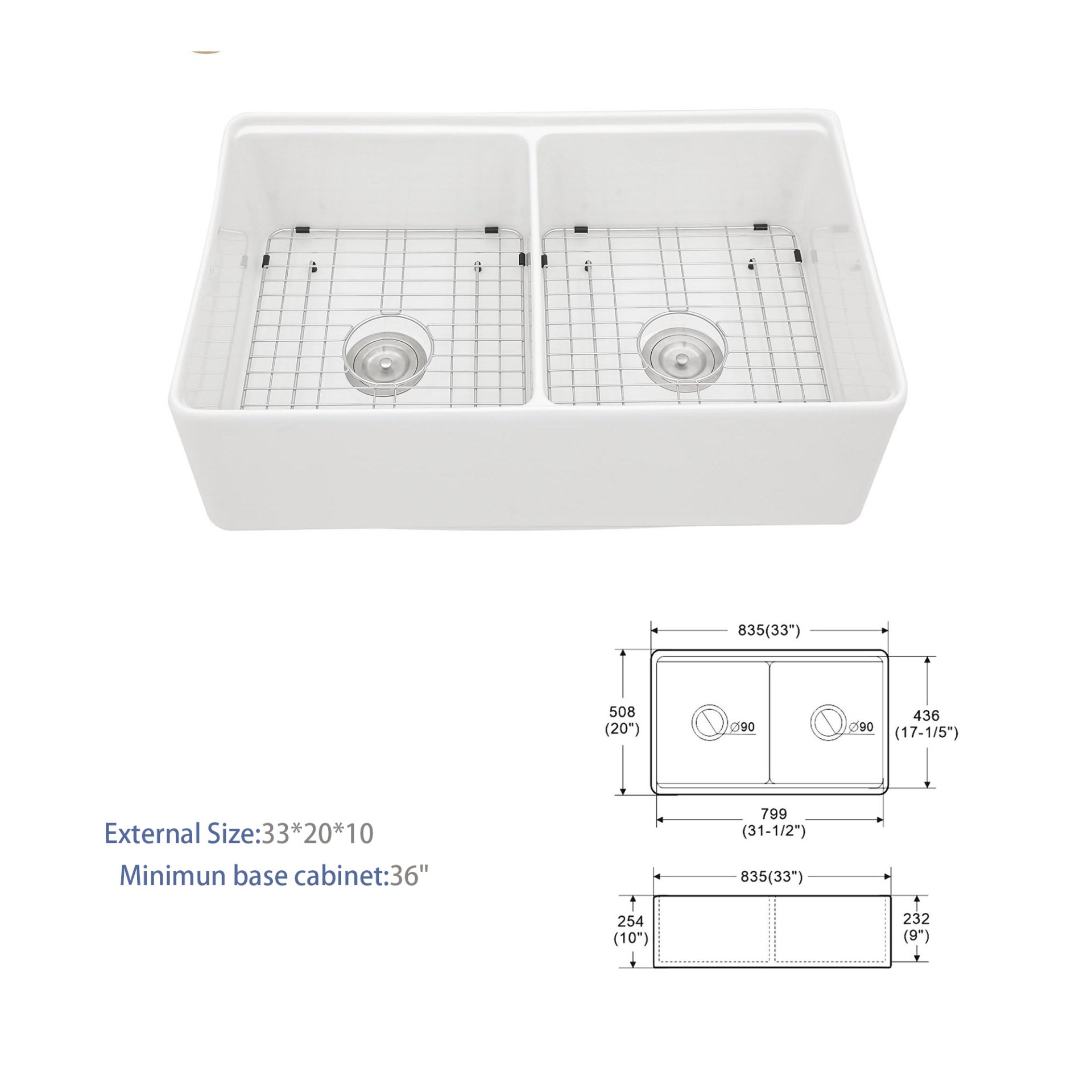 Double Bowl Sink Workstation 33" With Built In Work Surface And Accessories - White - Image 9