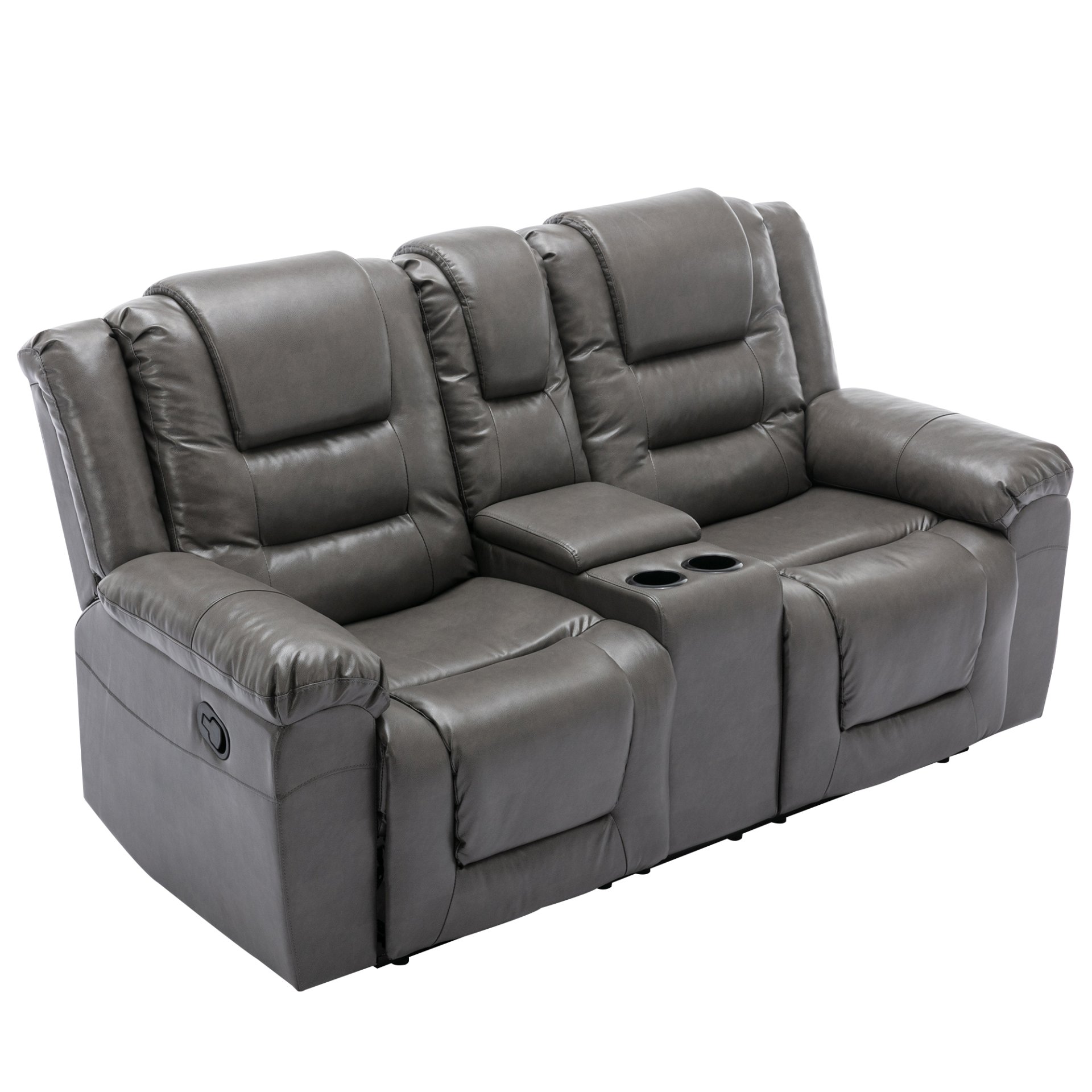 2 Seater Home Theater Recliner Manual Recliner Chair With A Storage Box And Two Cup Holders For Living Room - Gray - Image 10