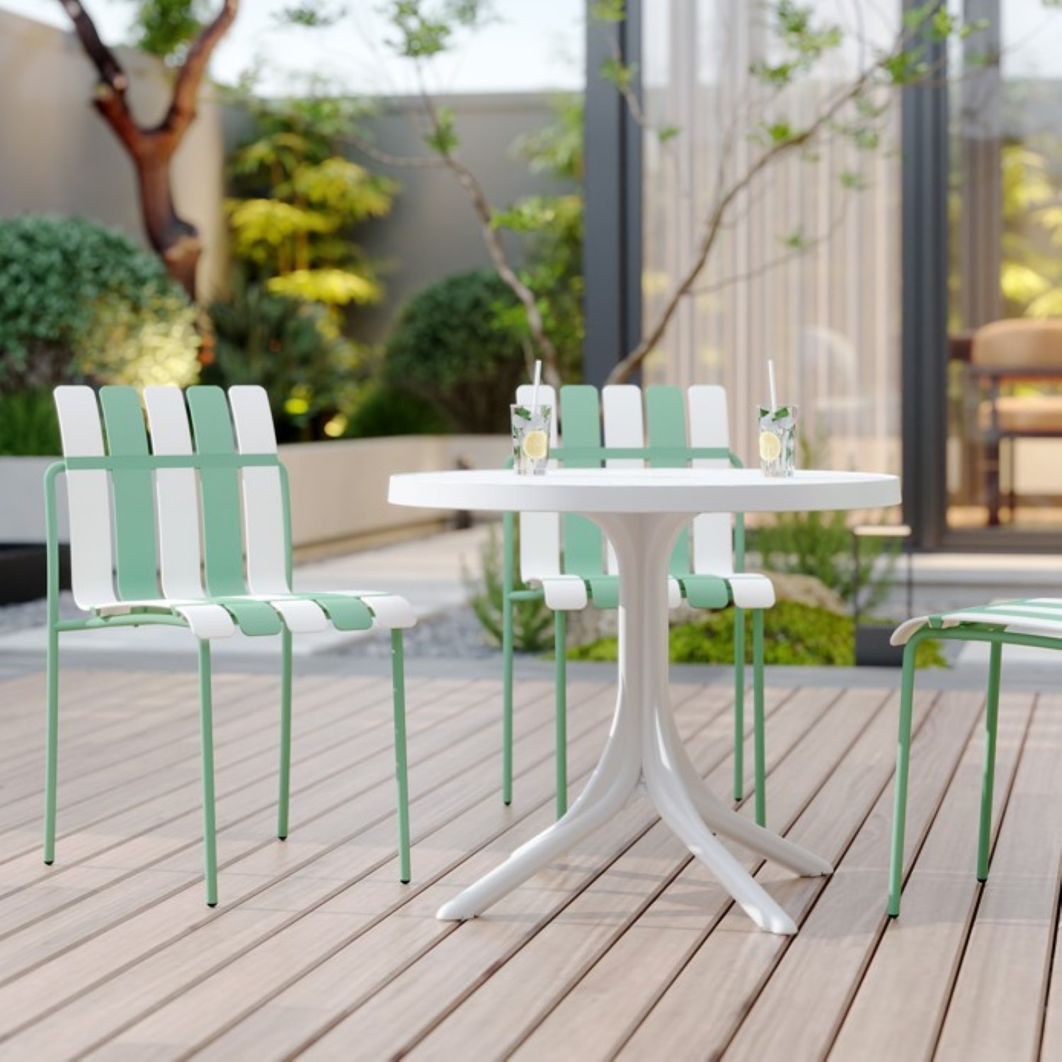 4 Piece Set Of Single Chairs With Modern Color Blocking Design, UV Resistant And Rust Proof - Haze Green / White - Image 5