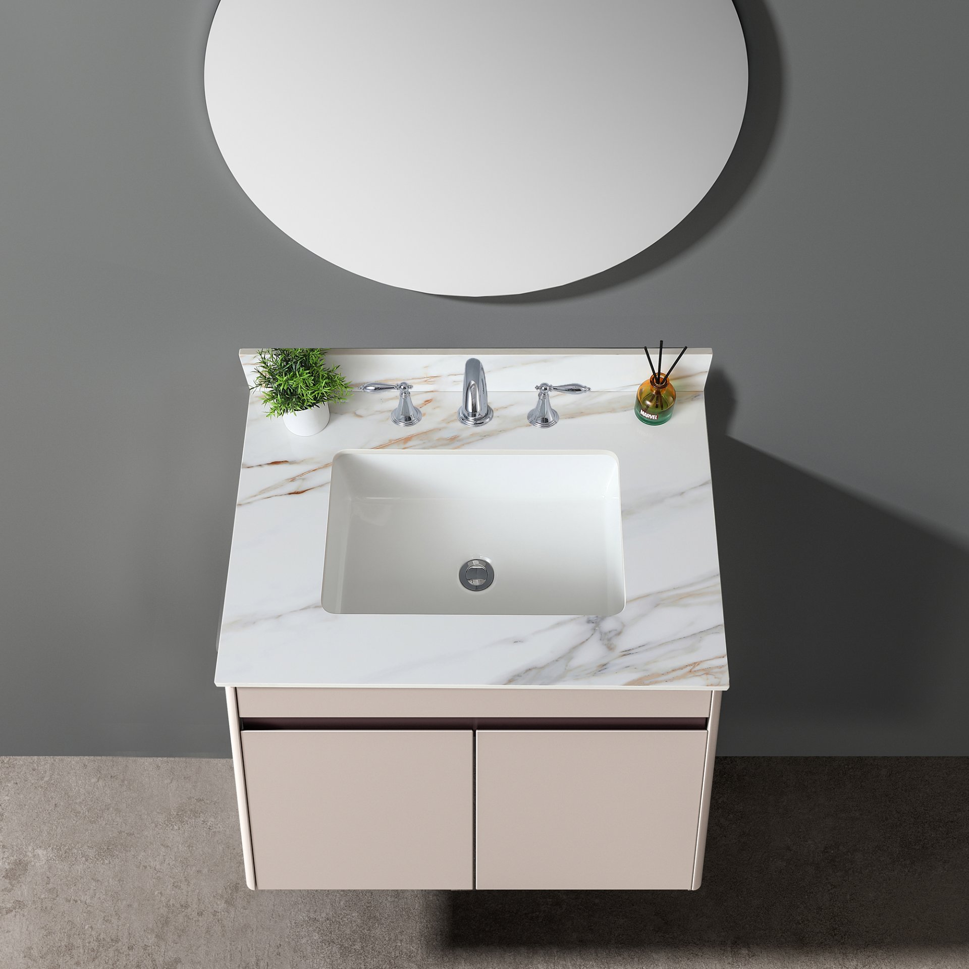 Vanity Top With Undermount Sink And Backsplash - White Marble - Image 2