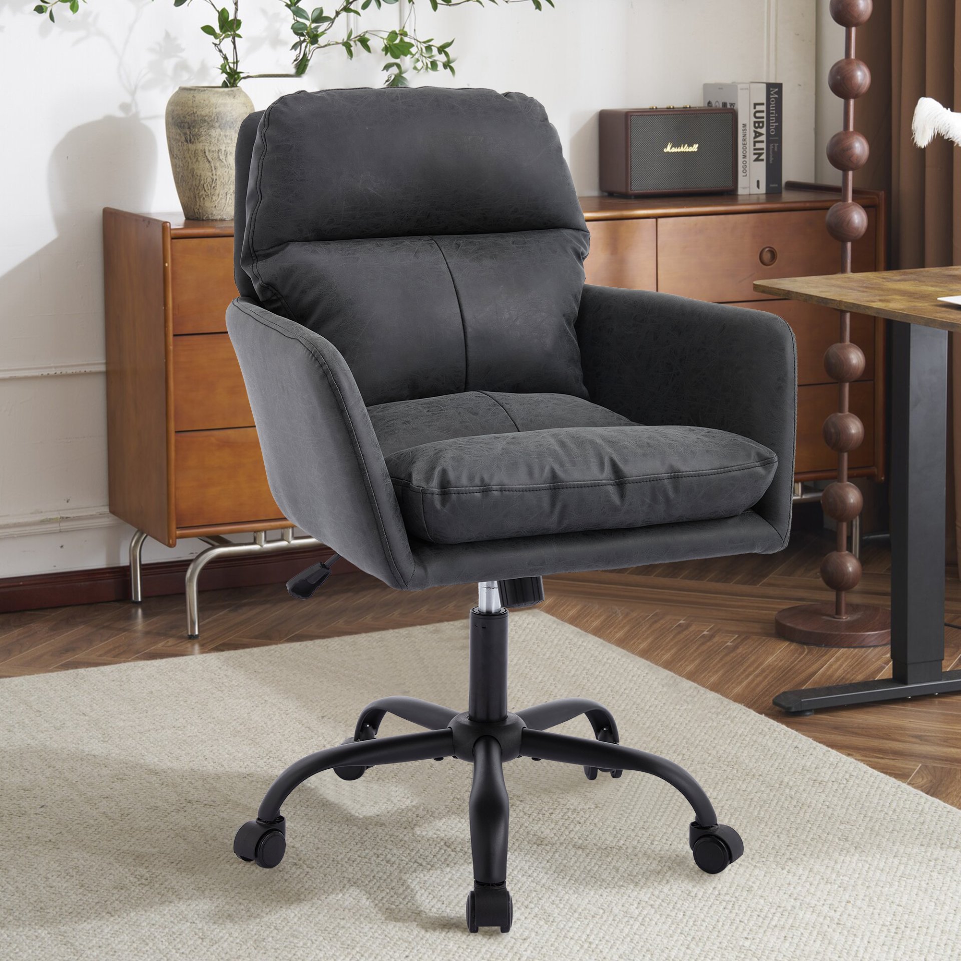 Adjustable Office Chair, Ergonomic Swivel Chair Leather, Comfortable For Long Sitting, Versatile Home And Office Use - Black - Image 2