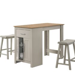 Alonzo - Small Space Counter Height Dining Table With Cabinet, Drawer, And 2 Ergonomic Counter Stools (Set of 3) - Light Gray