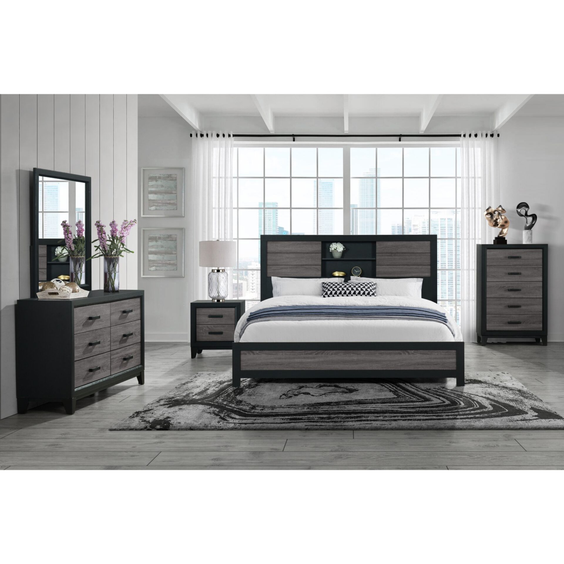 Soluto - Bookcase Queen Bed 5 Piece Set - Black / Gray - Image 2