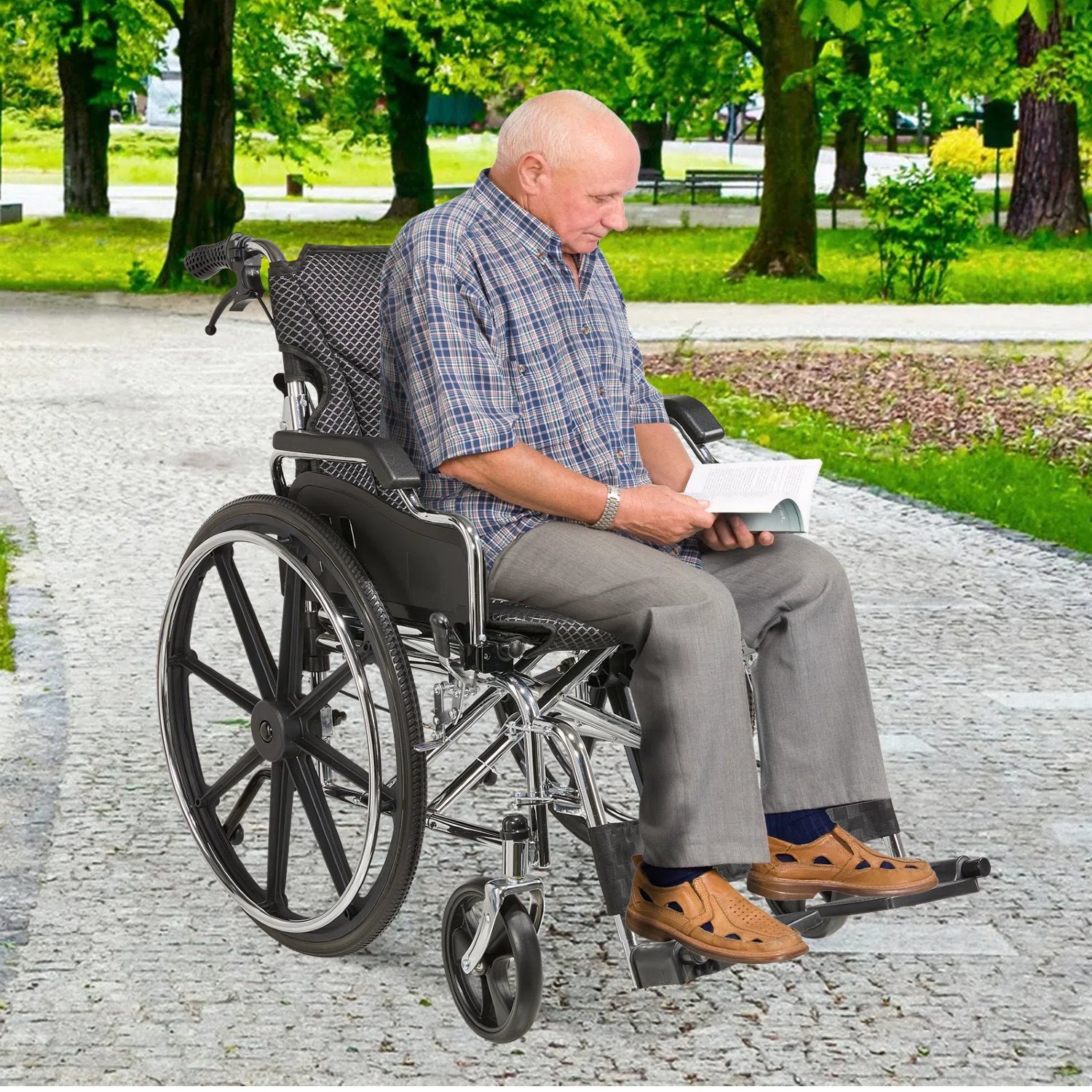 Lightweight Wheelchair Foldable 300 Lbs Capacity 24" Tires Adjustable Seat Belt And Anti Backflip Device Safe And Durable Transport Chair For And Disabled - Silver - Image 13