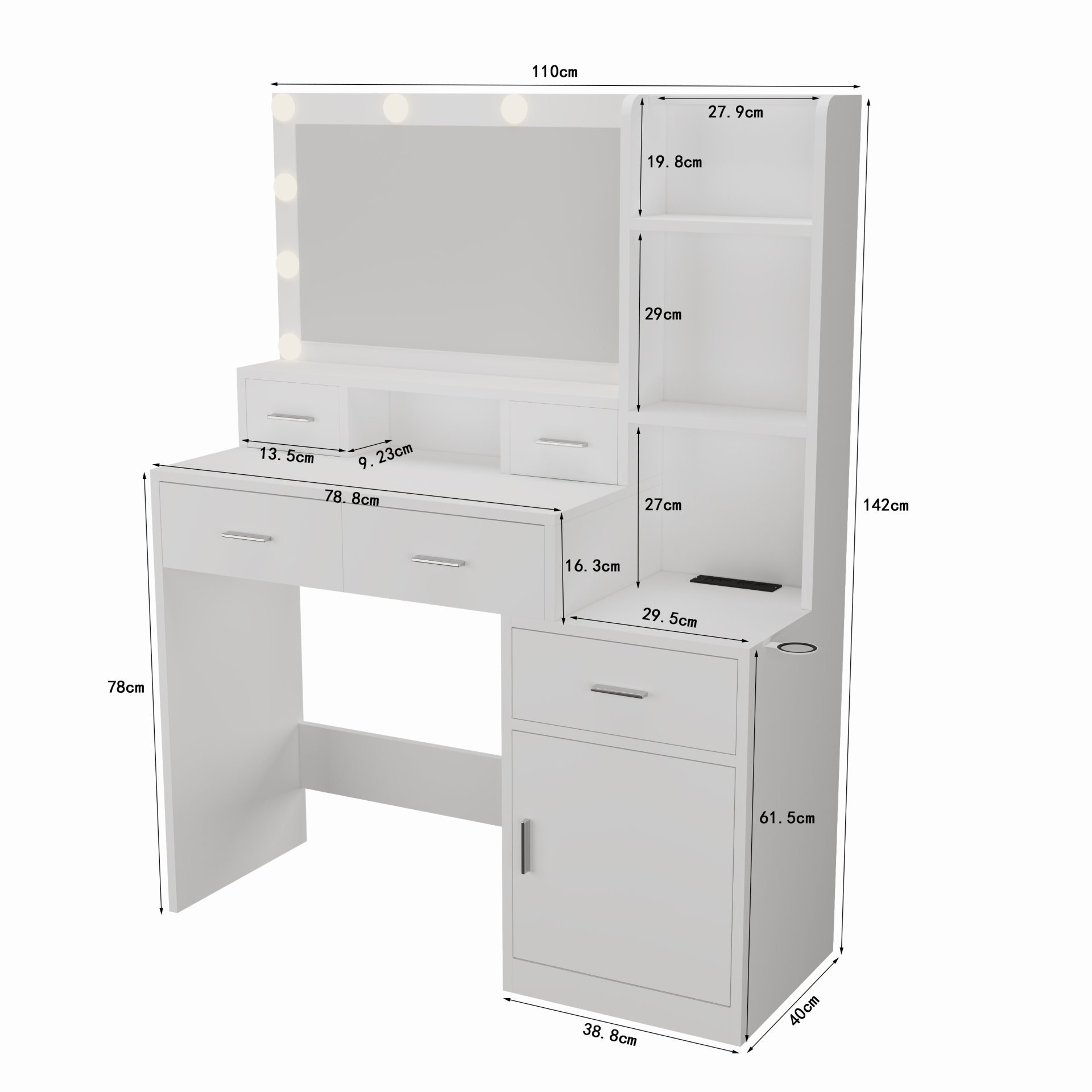 43.31" Newly Designed Smart Mirror Dressing Table With Drawers And Storage Cabinet, Dressing Table With Dressing Pad For Bedroom, Dressing Room - White - Image 11