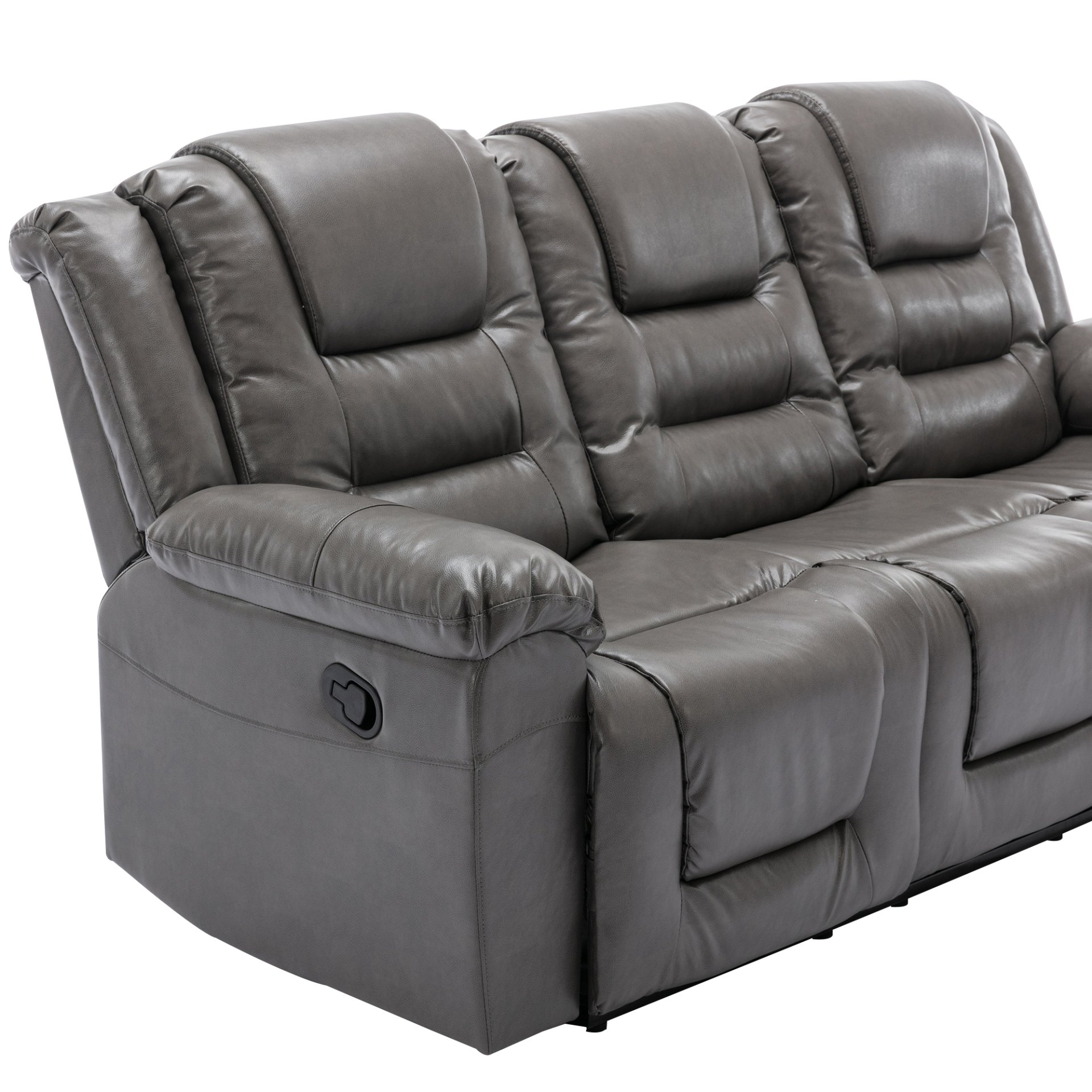 3 Seater Home Theater Recliner Manual Recliner Chair With Two Built-In Cup Holders For Living Room - Gray - Image 17
