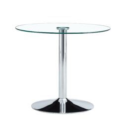 Modern Minimalist Circular Glass Dining Table With Electroplated Metal Legs 35" Diameter - Transparent