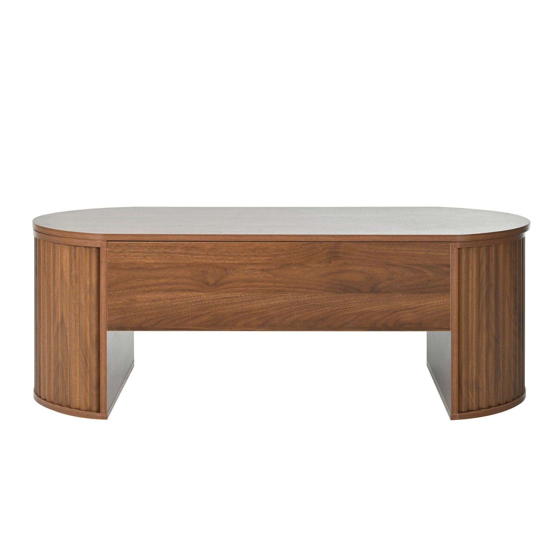 Lift Top Coffee Table With Hidden Compartment, Modern Oval Lift Tabletop For Home Living Room - Brown - Image 15