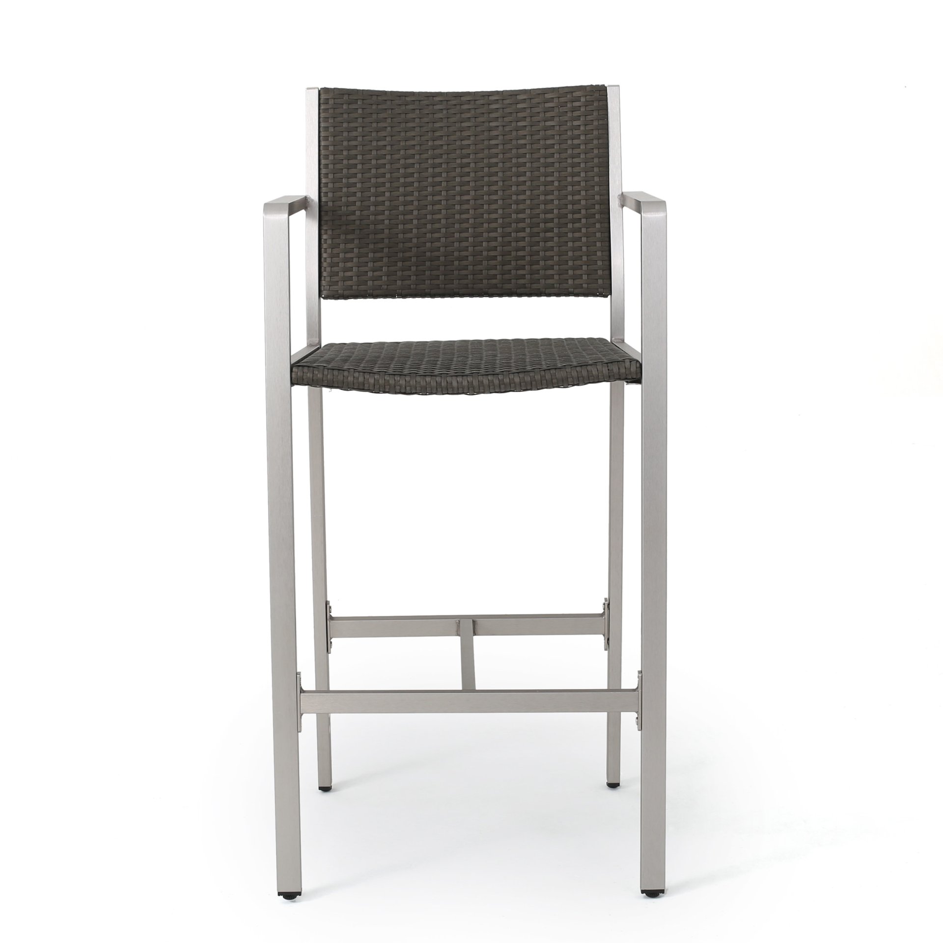 Outdoor Rust Proof Aluminum Barstools With Rattan Seat And Backrest - Silver / Gray - Image 8